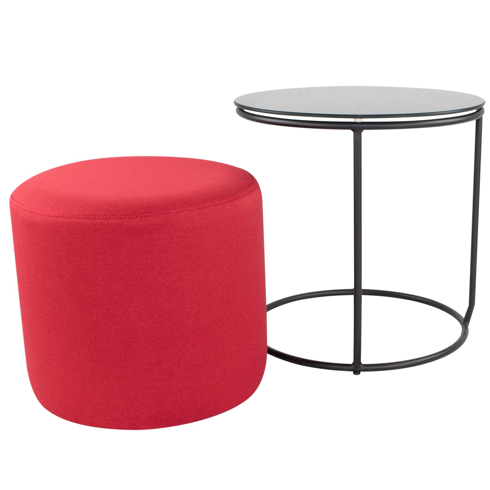 Beistelltisch mit Hocker JASPER runder Couchtisch 40x40 cm Schwarz-Rot N5 Beistelltisch mit Hocker JASPER runder Couchtisch 40x40 cm Schwarz-Rot N5