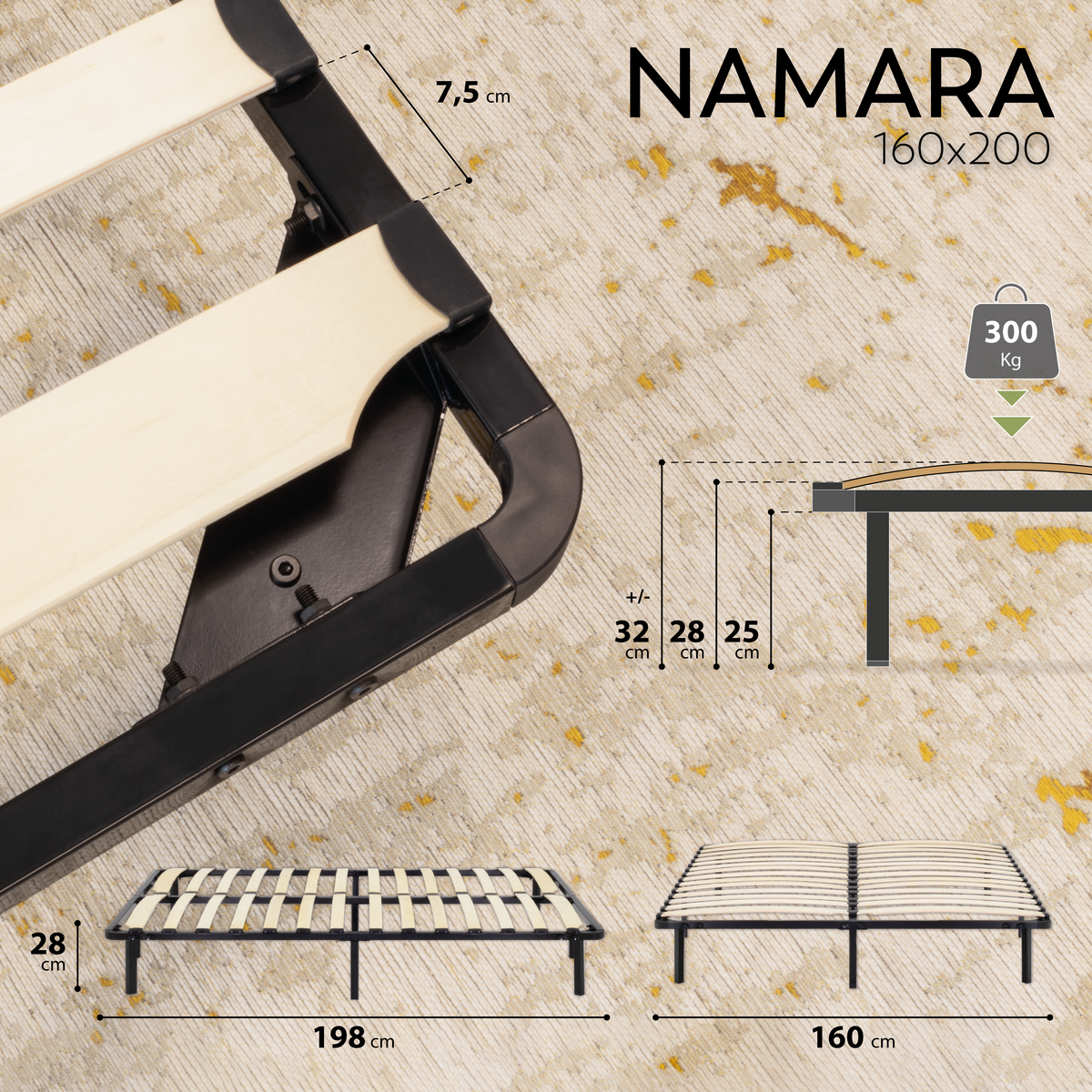 Metal – Guest Bed Bed Namara Black with Storage