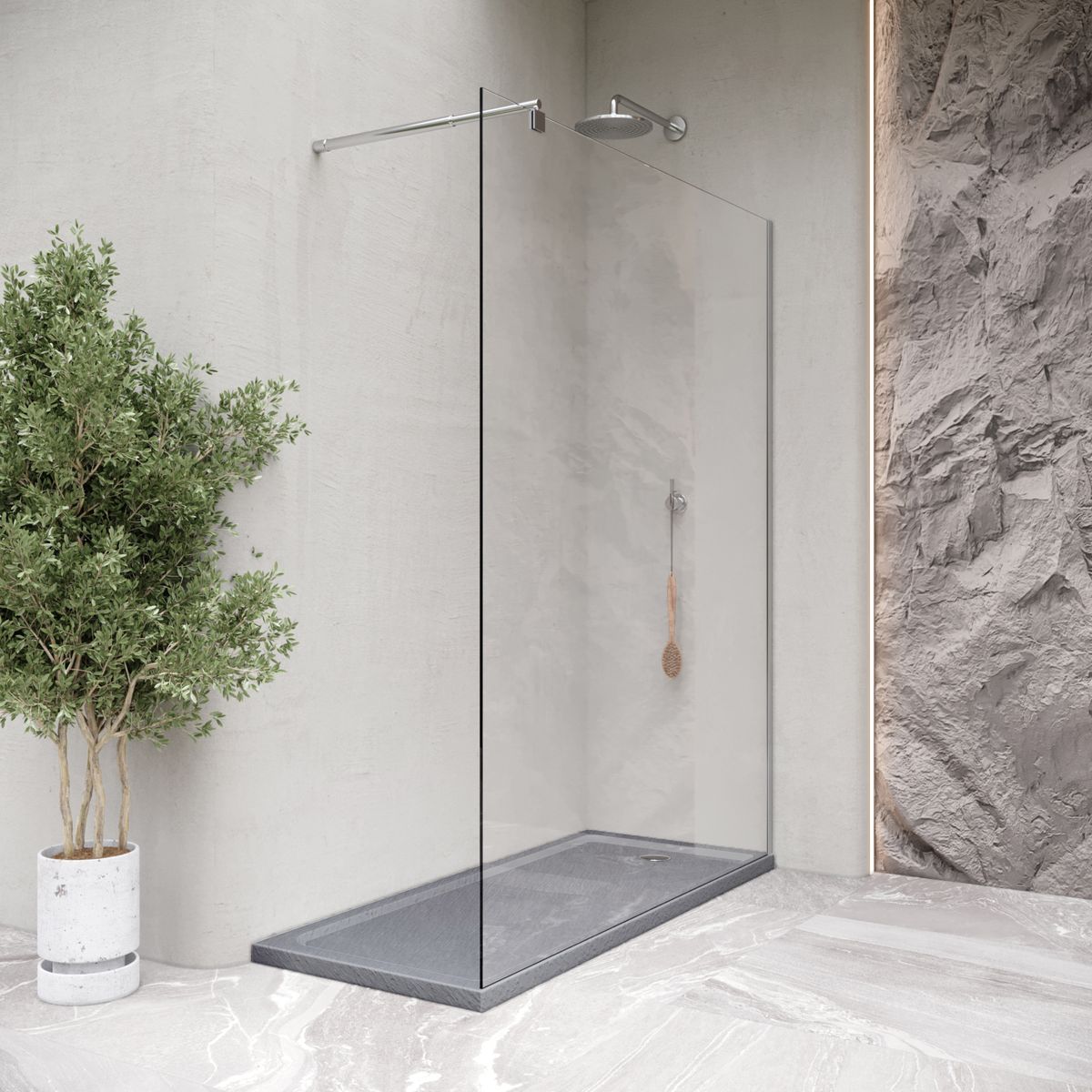 Duschwanne Shimmer STONE aus Sanitäracryl inkl. Ablaufgarnitur - Grau 80x120 cm