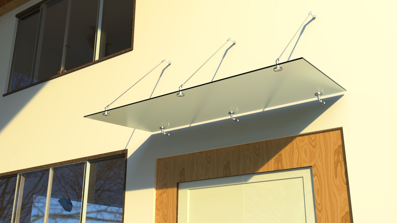 Glasvordach Edelstahl Türvordach Glas Halterung Haustür Satiniert VSG 200x100cm 3 Halterungen