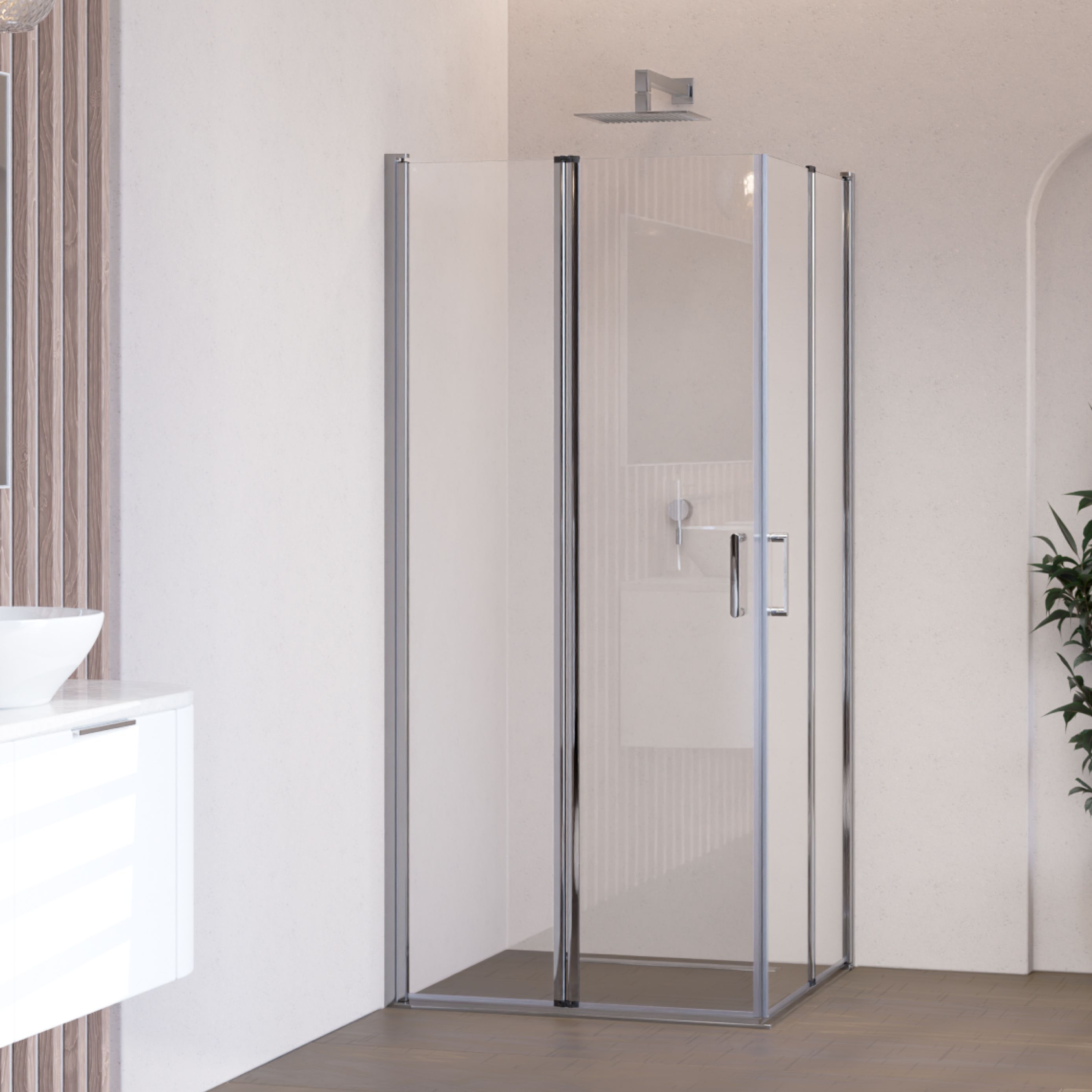 Corner Entry Alina with Folding Doors made of Tempered Safety Glass Alina – Corner Entry with Folding Doors made of Tempered Safety Glass