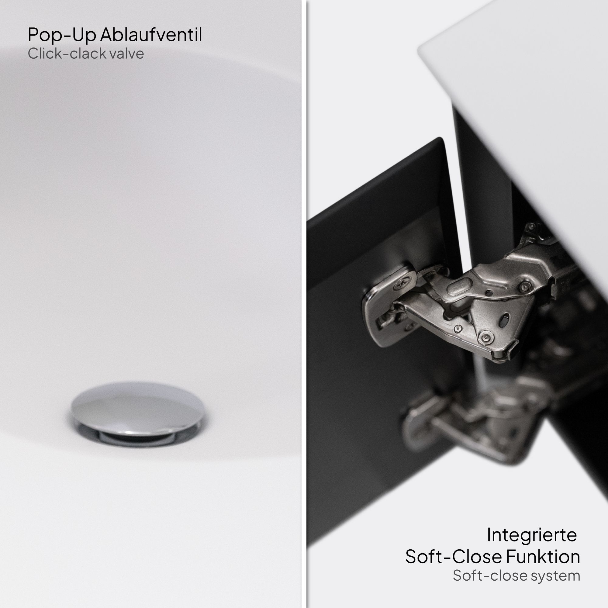 adezimmermöbel Dafne – 120 cm Schwarz Matt, Softclose & runder LED-Spiegel