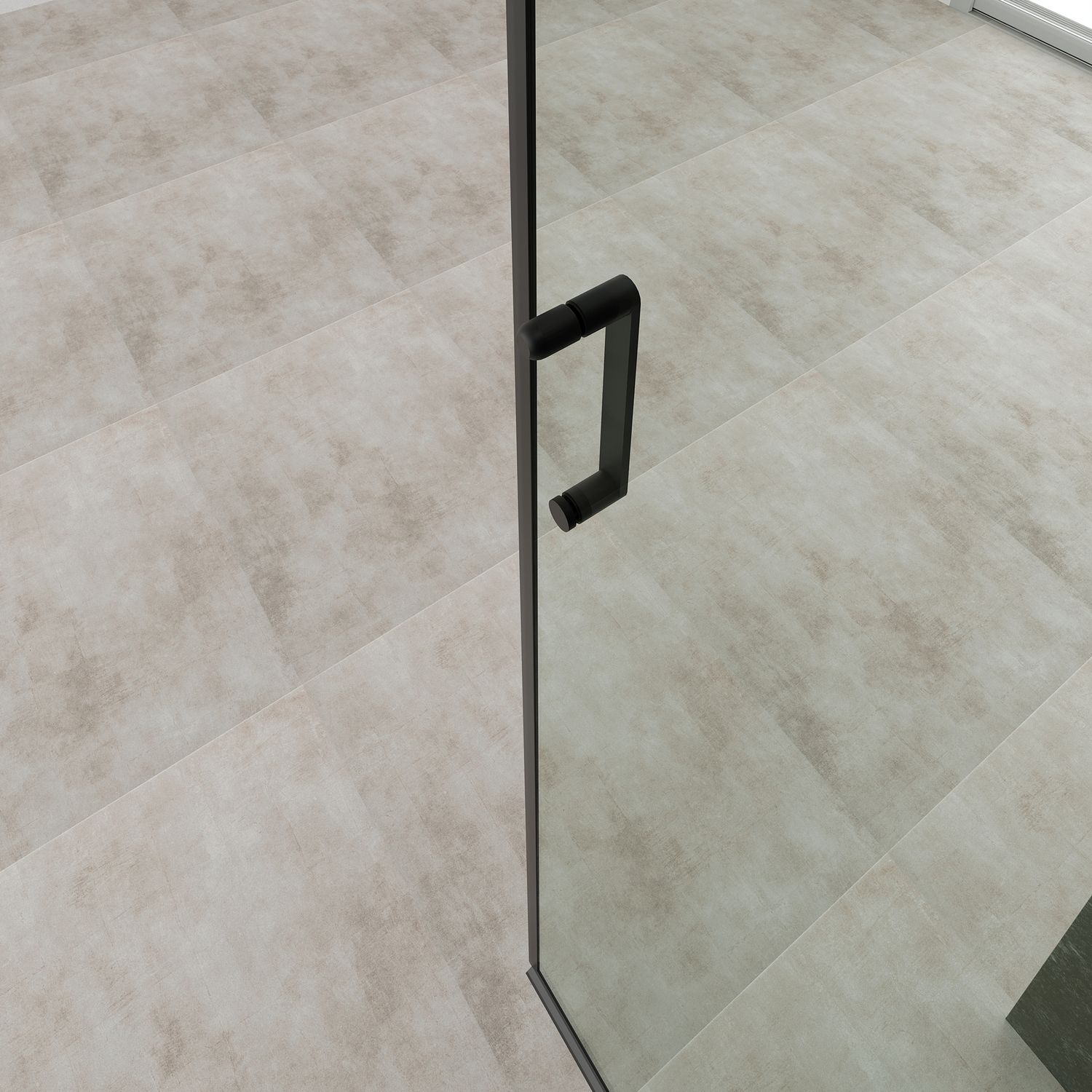 Eckeinstieg Linda mit Klapptüren und schwarzen Profilen aus ESG Sicherheitsglas