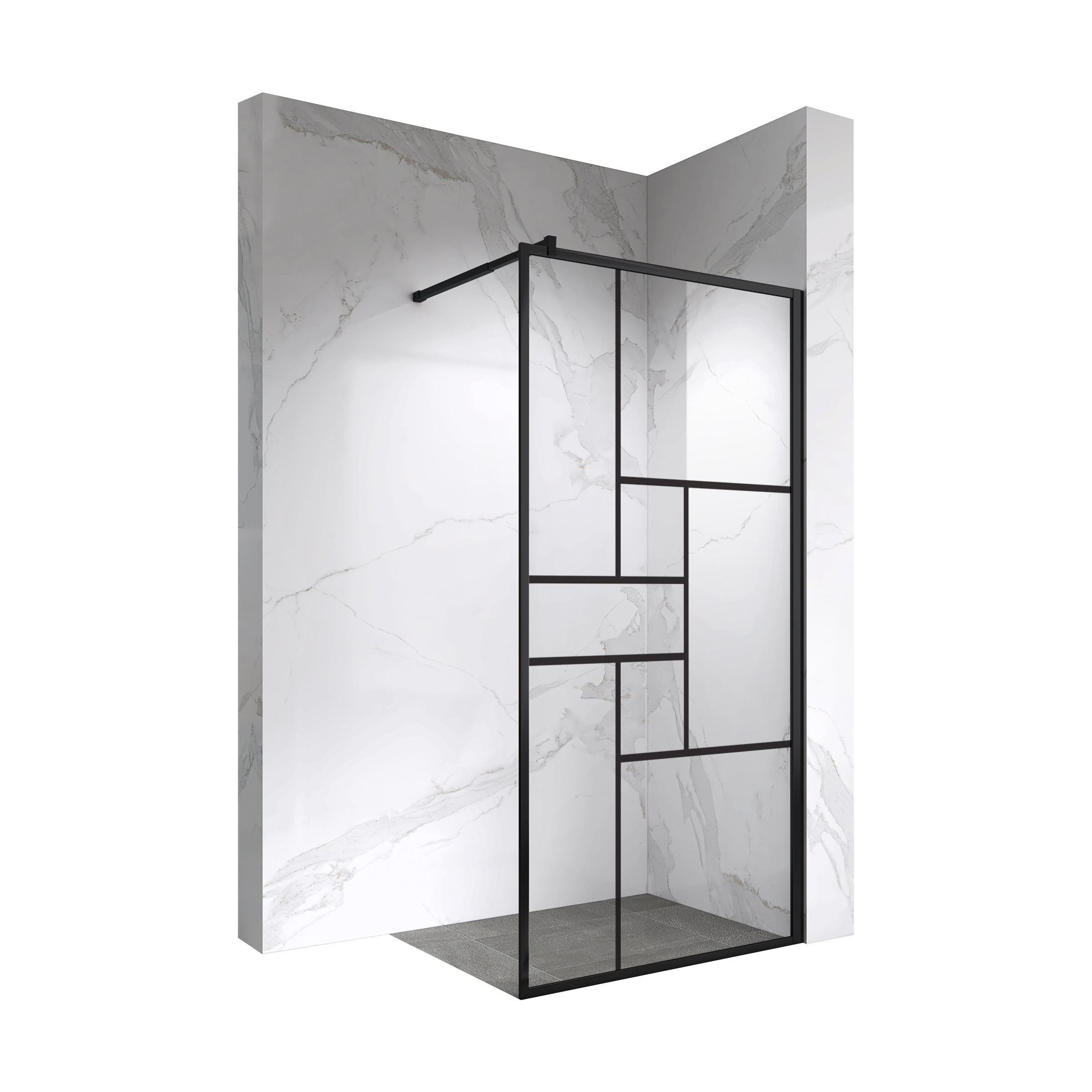 Walk In Dusche Gianna-R BLACK aus 8 mm starkem durchsichtigem ESG Sicherheitsglas