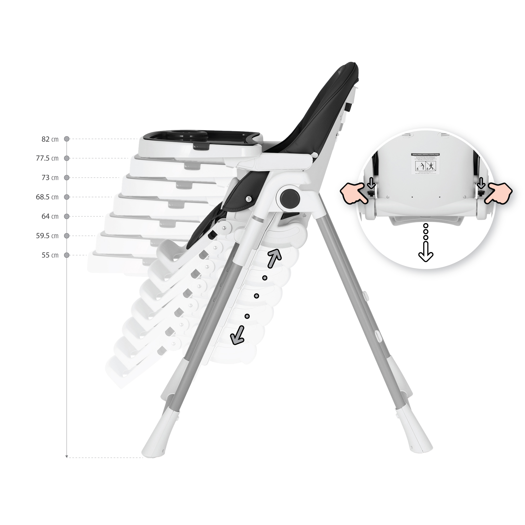 Kinderhochstuhl TANELI Babystuhl Verstellbar Klappbar inkl. Spielebogen Schwarz