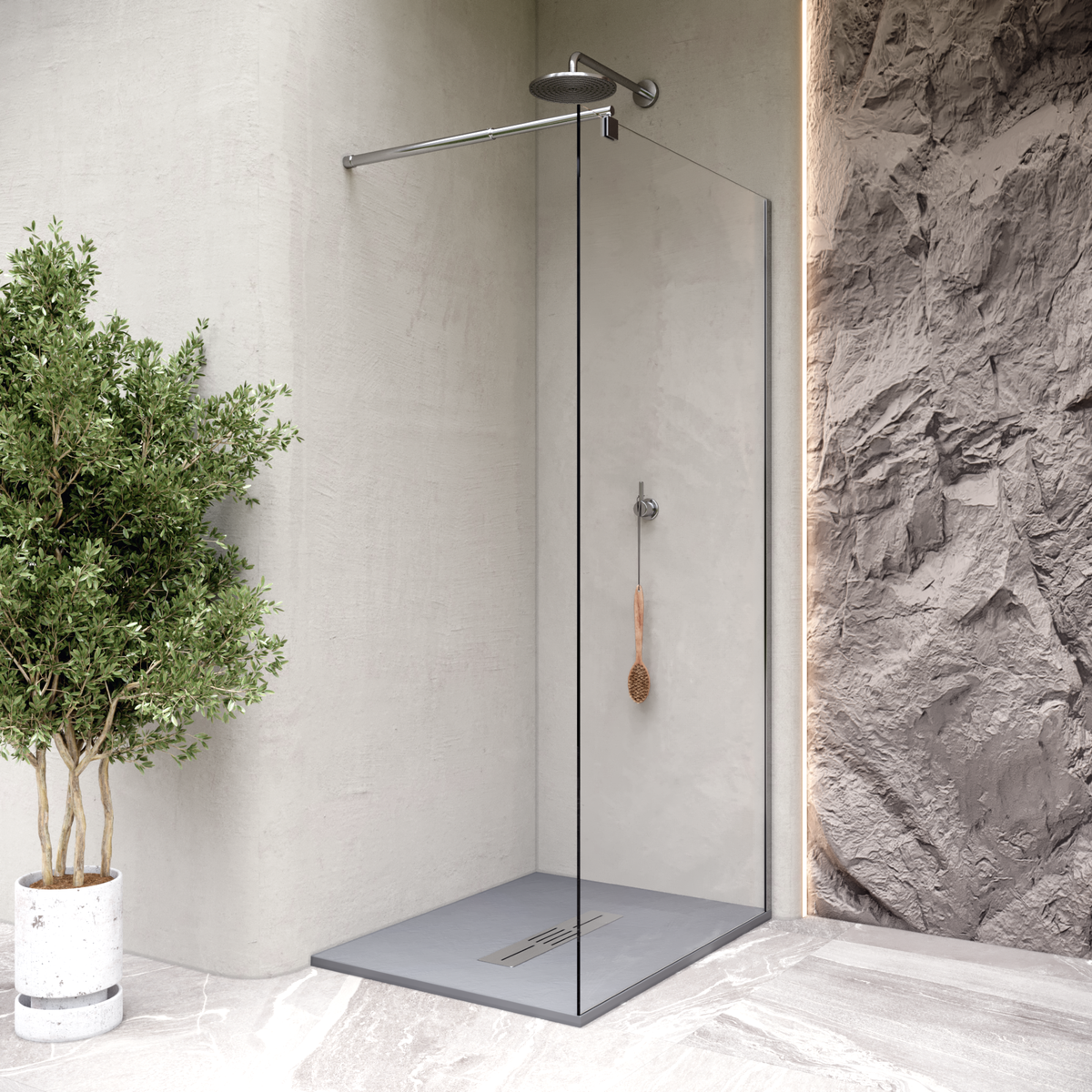 SMC Duschwanne Lumia in Schieferoptik inkl. Ablaufgarnitur Grau 90x180 cm