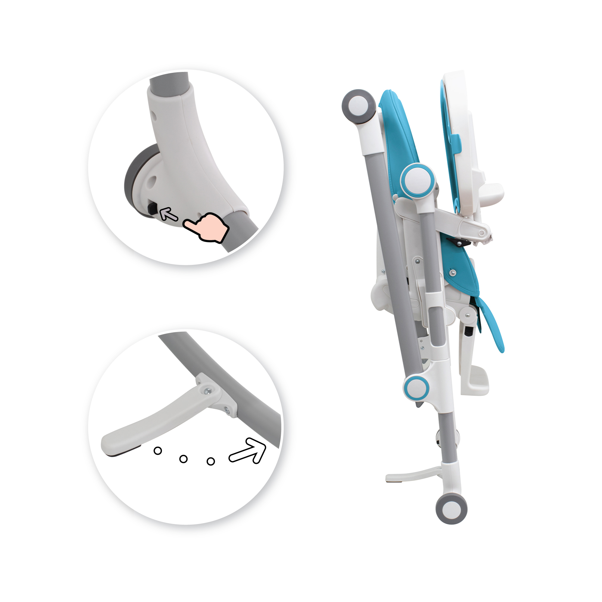 Q5-Details---Blue03 Kinderhochstuhl HUGO Babystuhl Verstellbar Klappbar