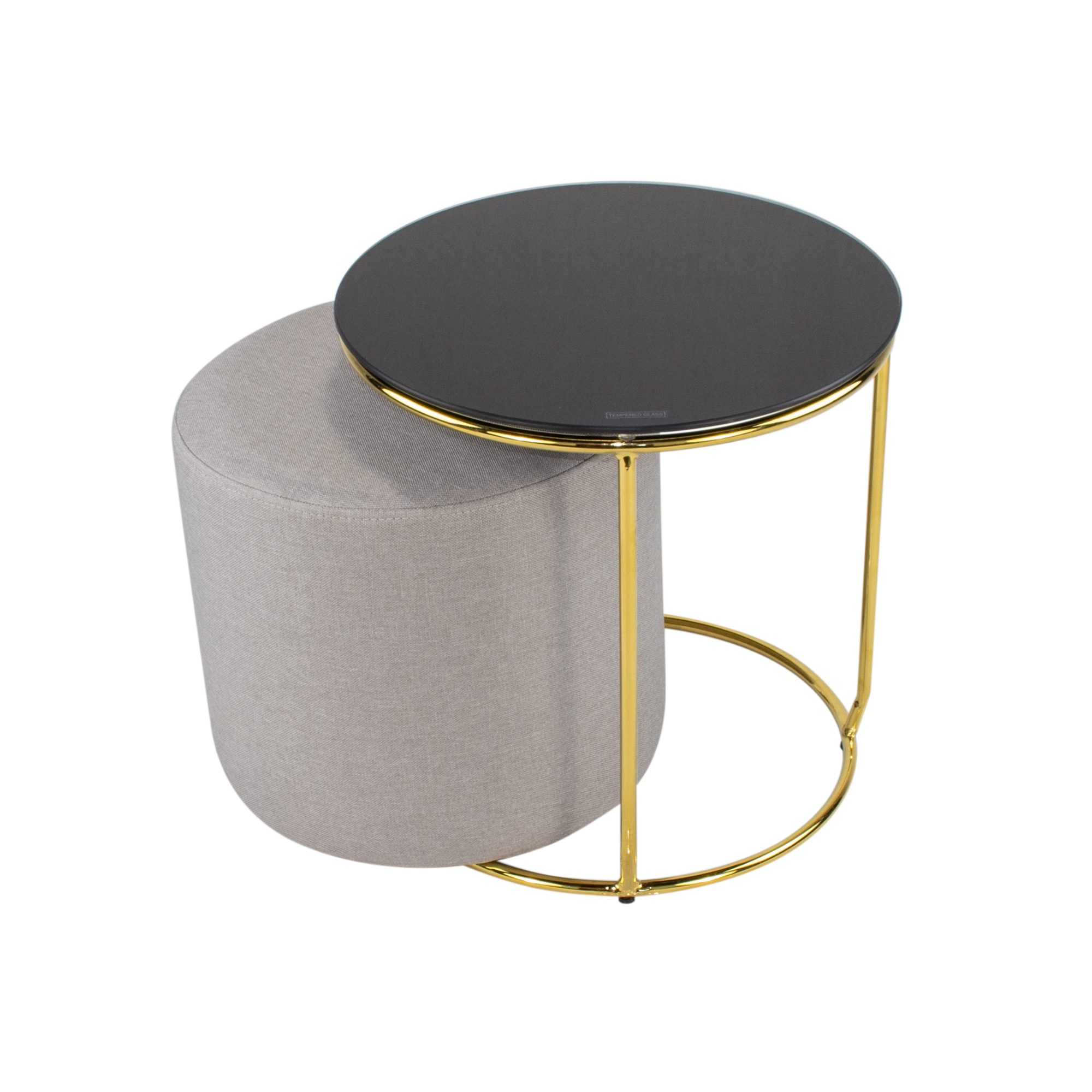 Side Table with Stool JASPER Round Coffee Table 40x40 cm Gold-Grey N8