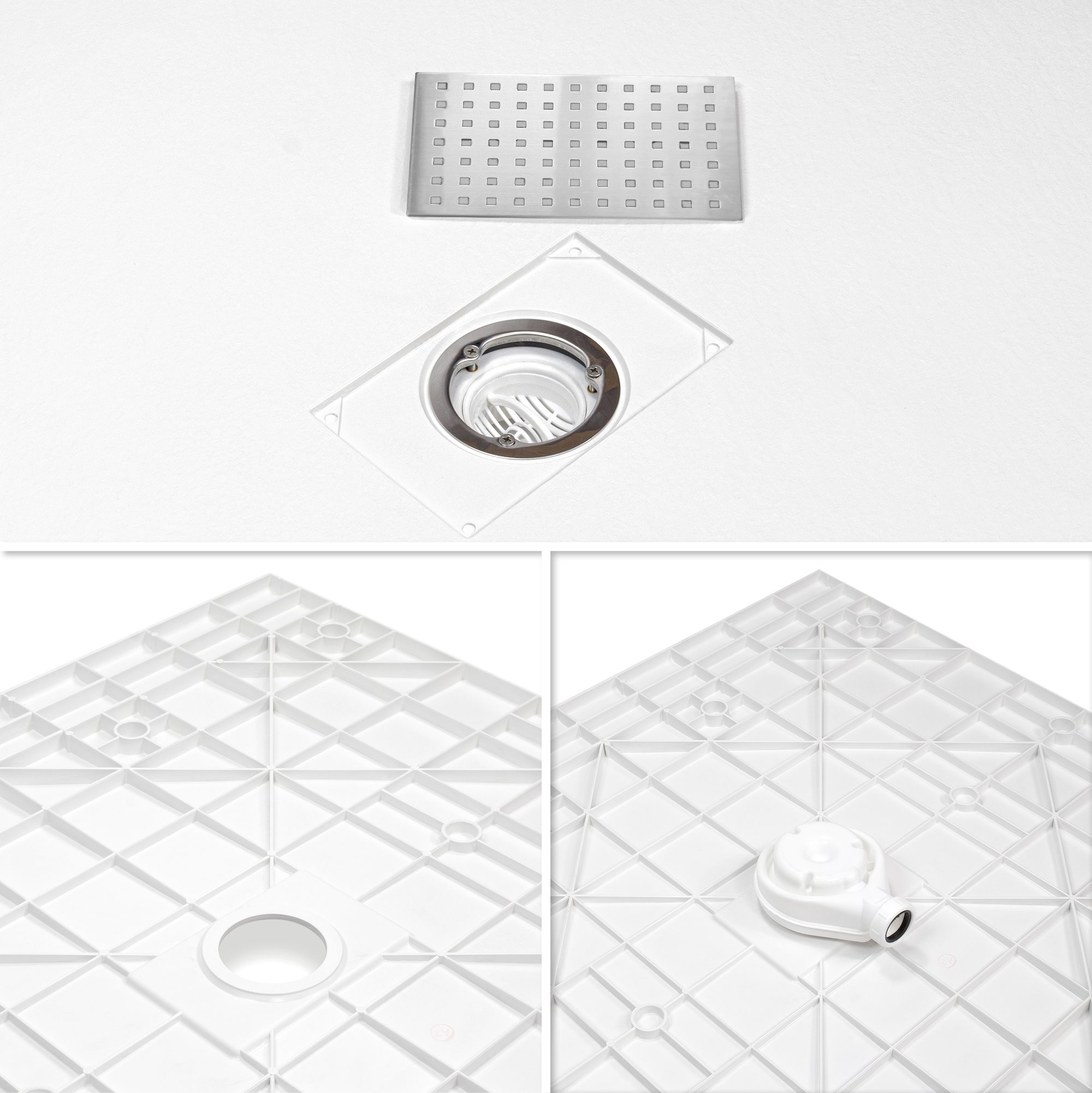 Tray – SMC Shower Boreal in Stone Look with Drain Assembly - Grey