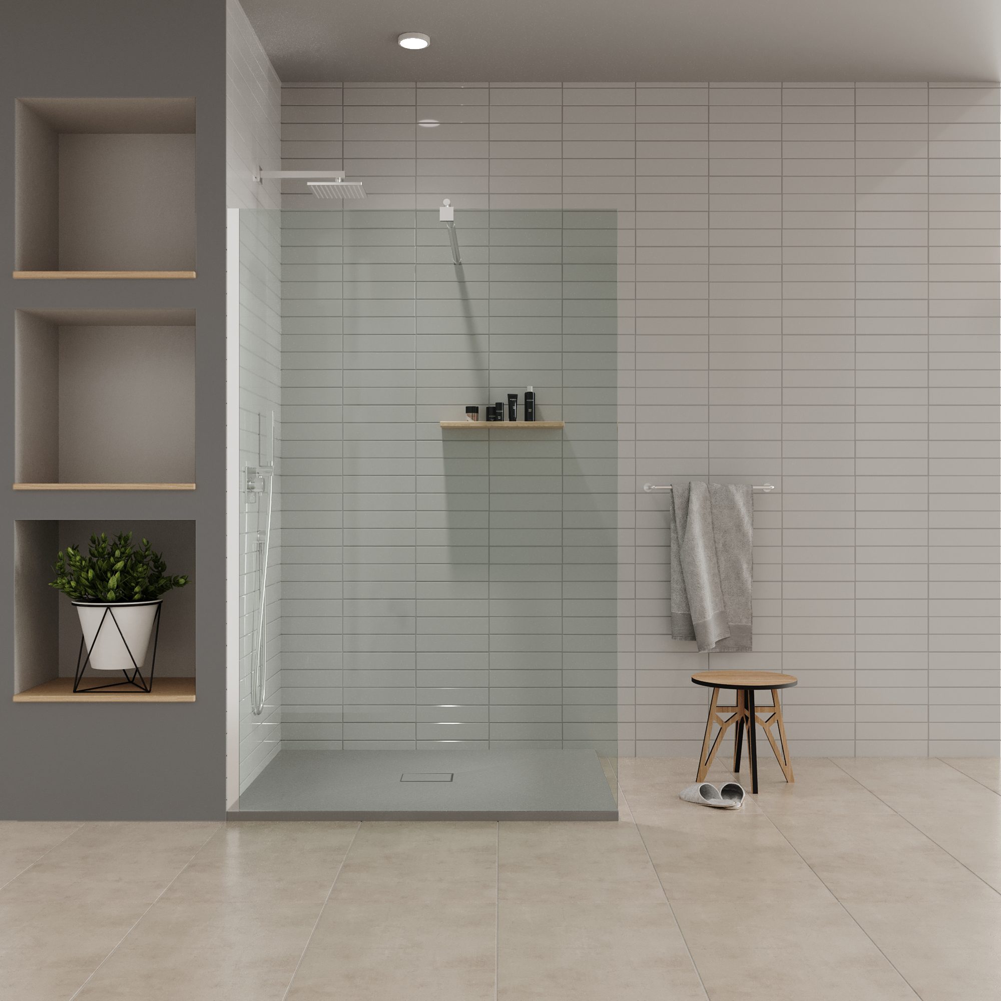 Tray – SMC Shower Boreal in Stone Look with Drain Assembly - Grey