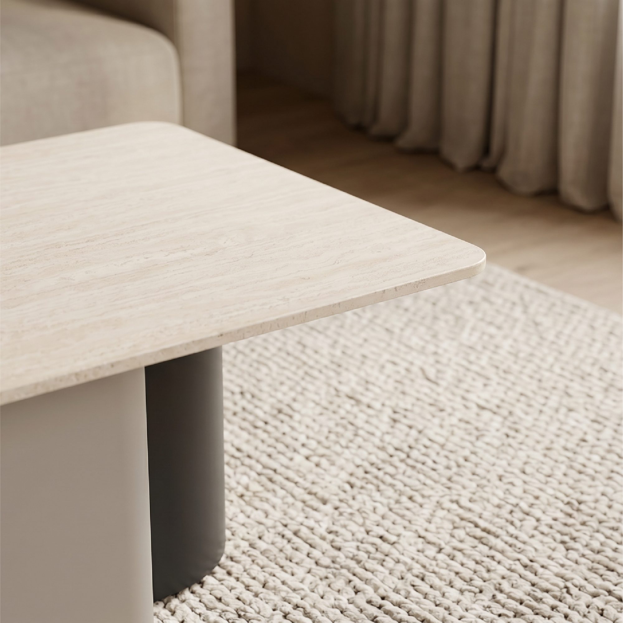 Quarles – Moderner Couchtisch mit Keramikplatte in heller Steinoptik