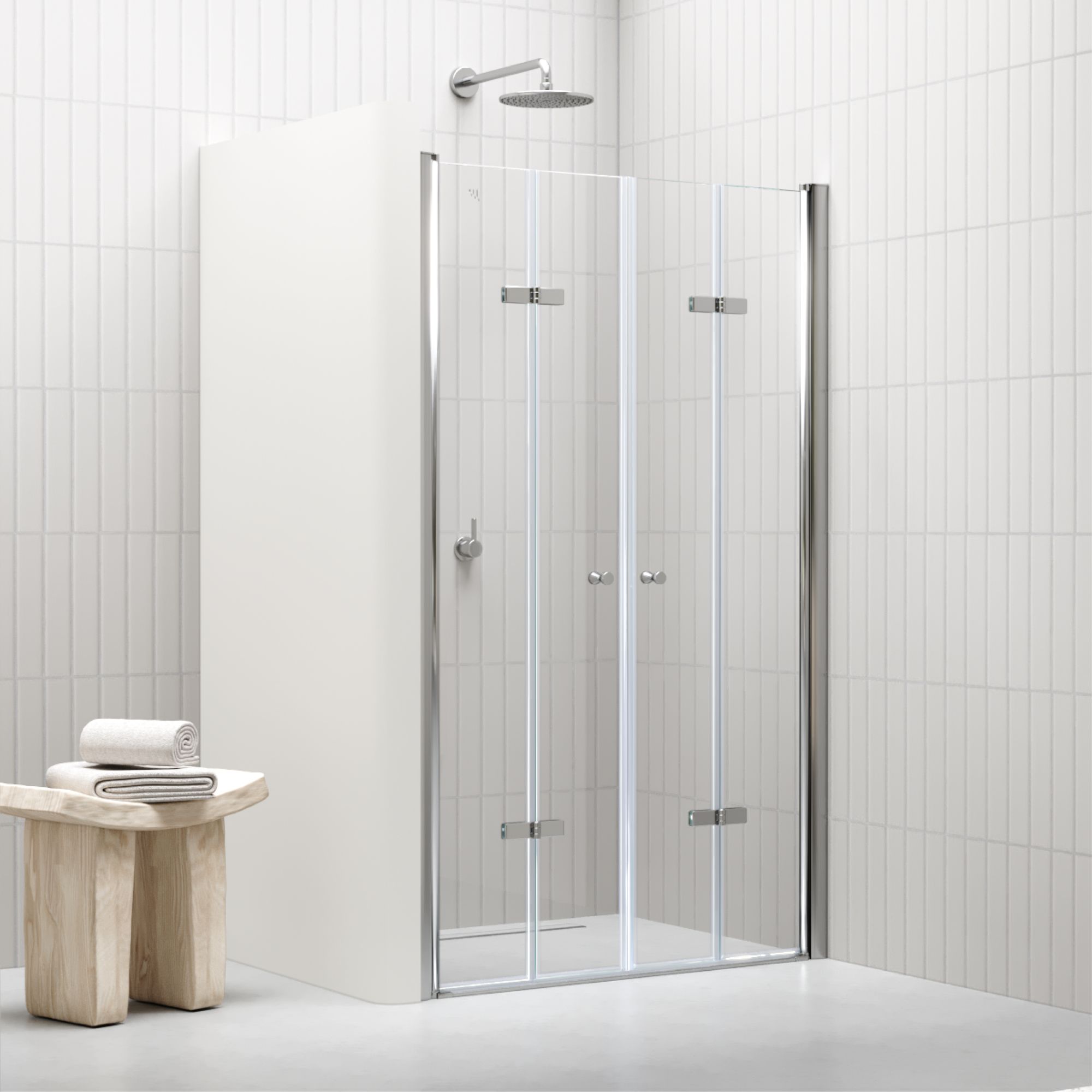 Duschtür Lena mit Falttüren aus klarem ESG Sicherheitsglas