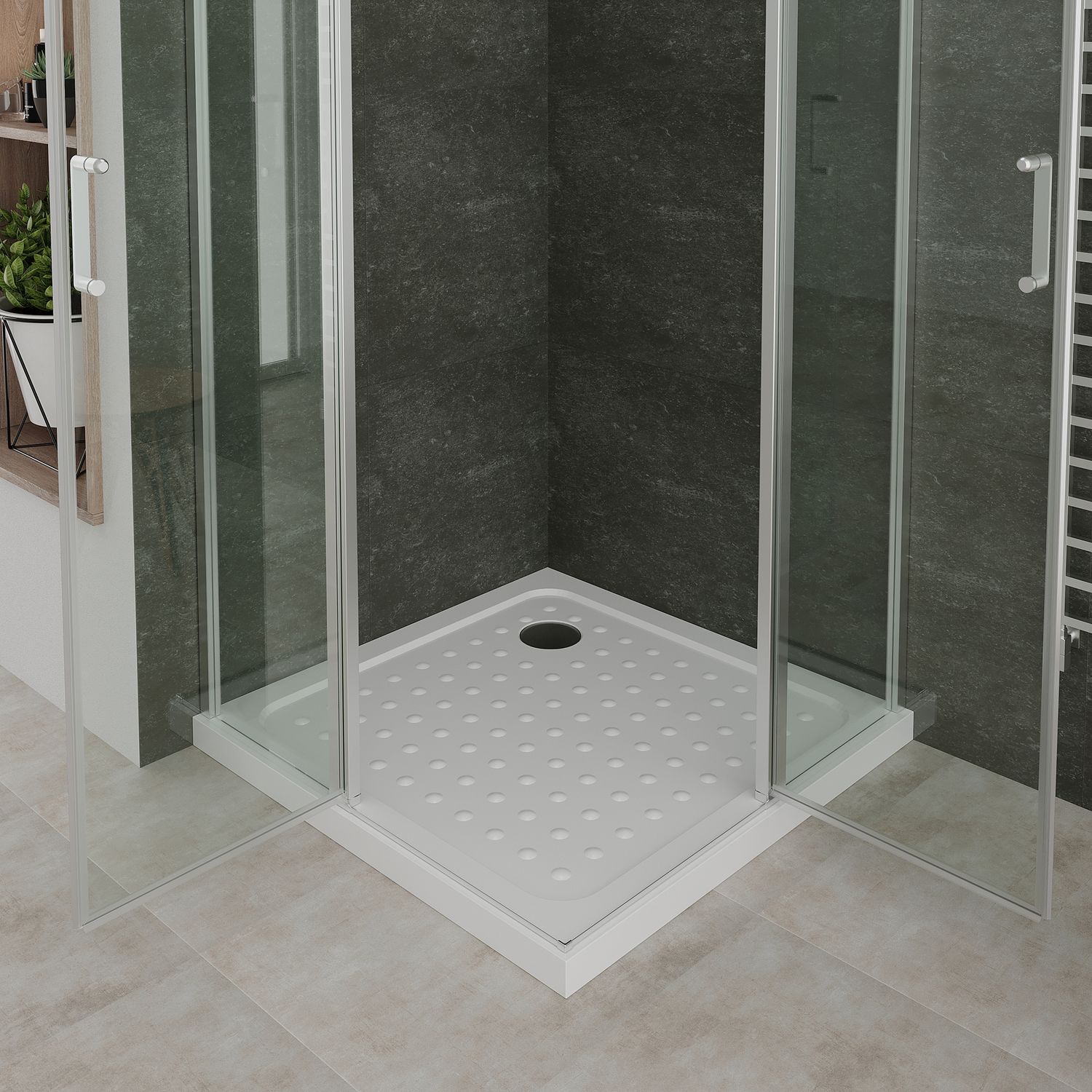 Eckeinstieg Linda mit Klapptüren aus ESG Sicherheitsglas Eckeinstieg Linda mit Klapptüren aus ESG Sicherheitsglas