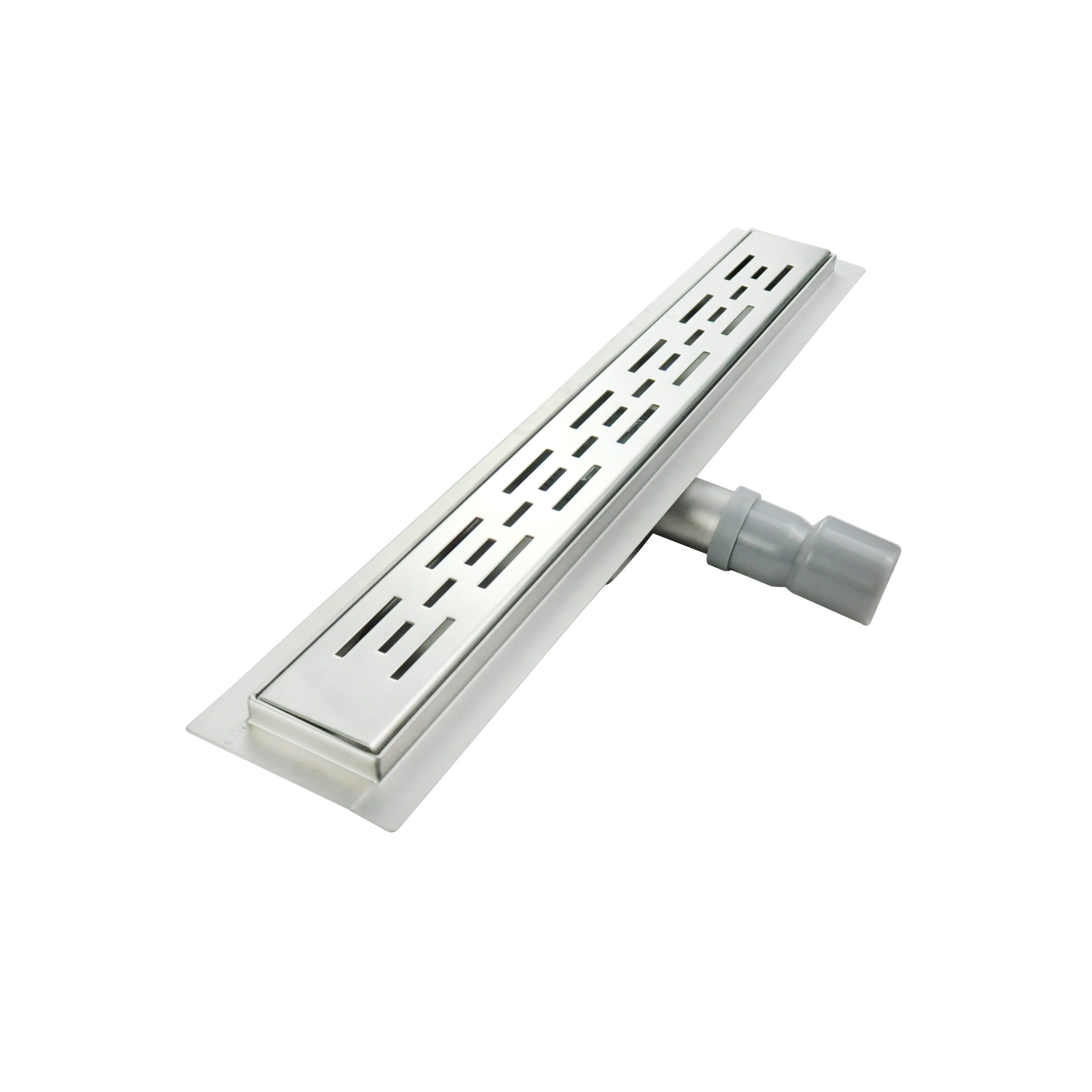 Duschrinne R8 aus Edelstahl für flache Installation mit Schlitzmuster Channel – Shower R8 in Stainless Steel for Low-Profile Installation with Slot Pattern