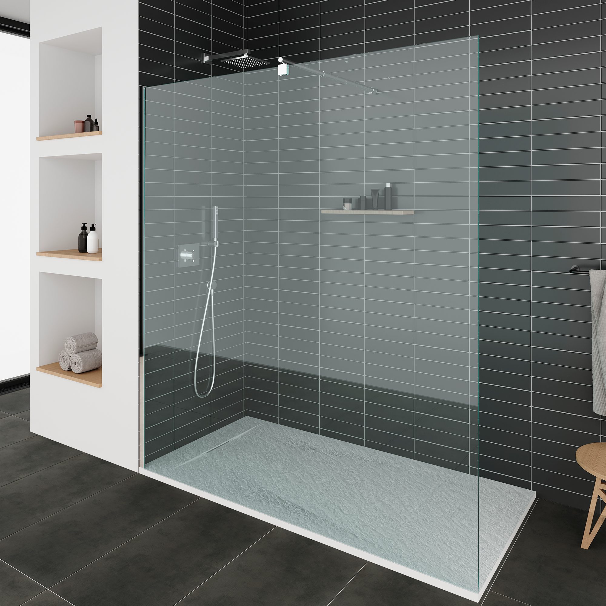 SMC Shower Tray Polar in Stone Look with Drain Assembly - White
