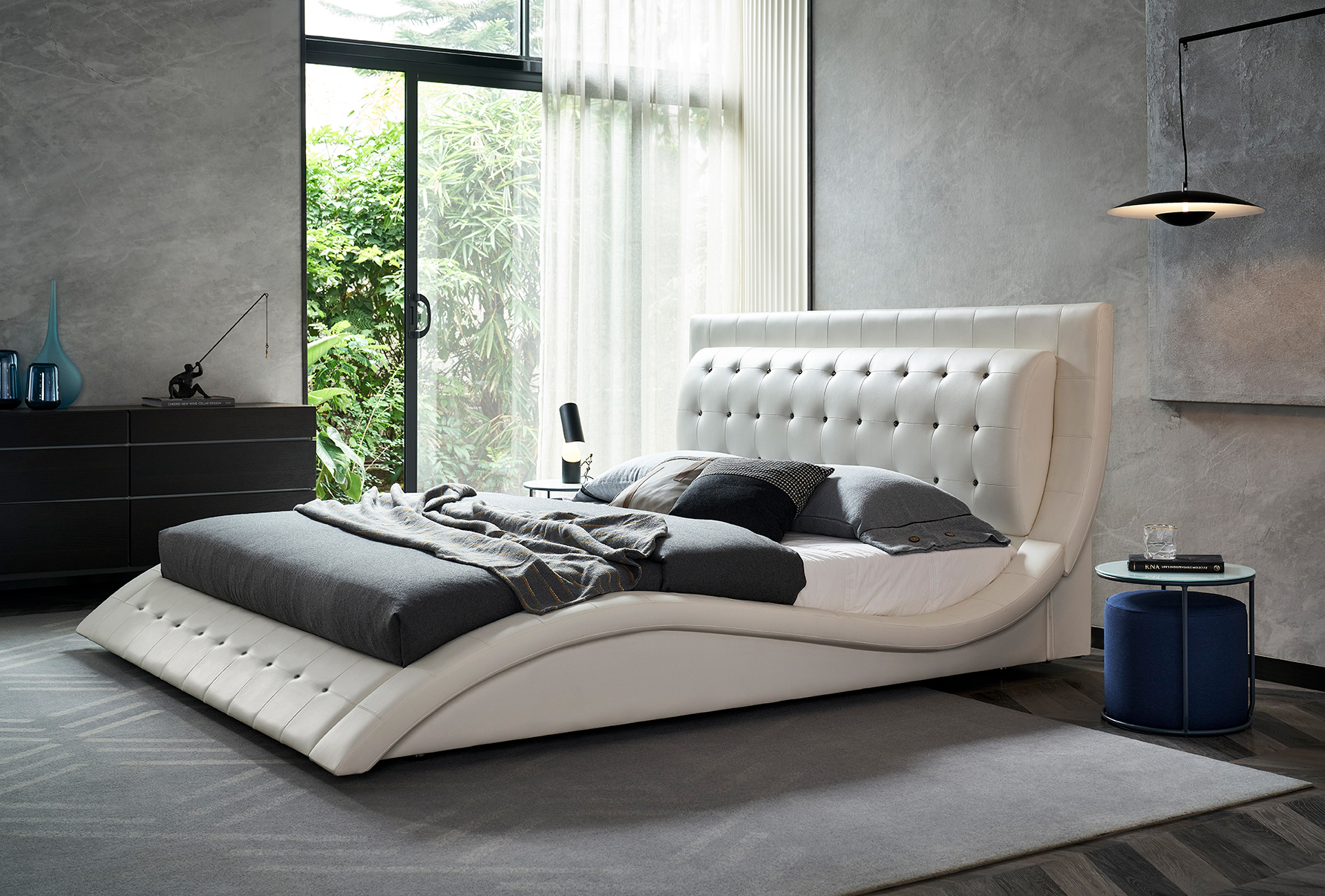 Design Upholstered Bed St. Tropez in White with Crystals Design Upholstered Bed St. Tropez in White with Crystals