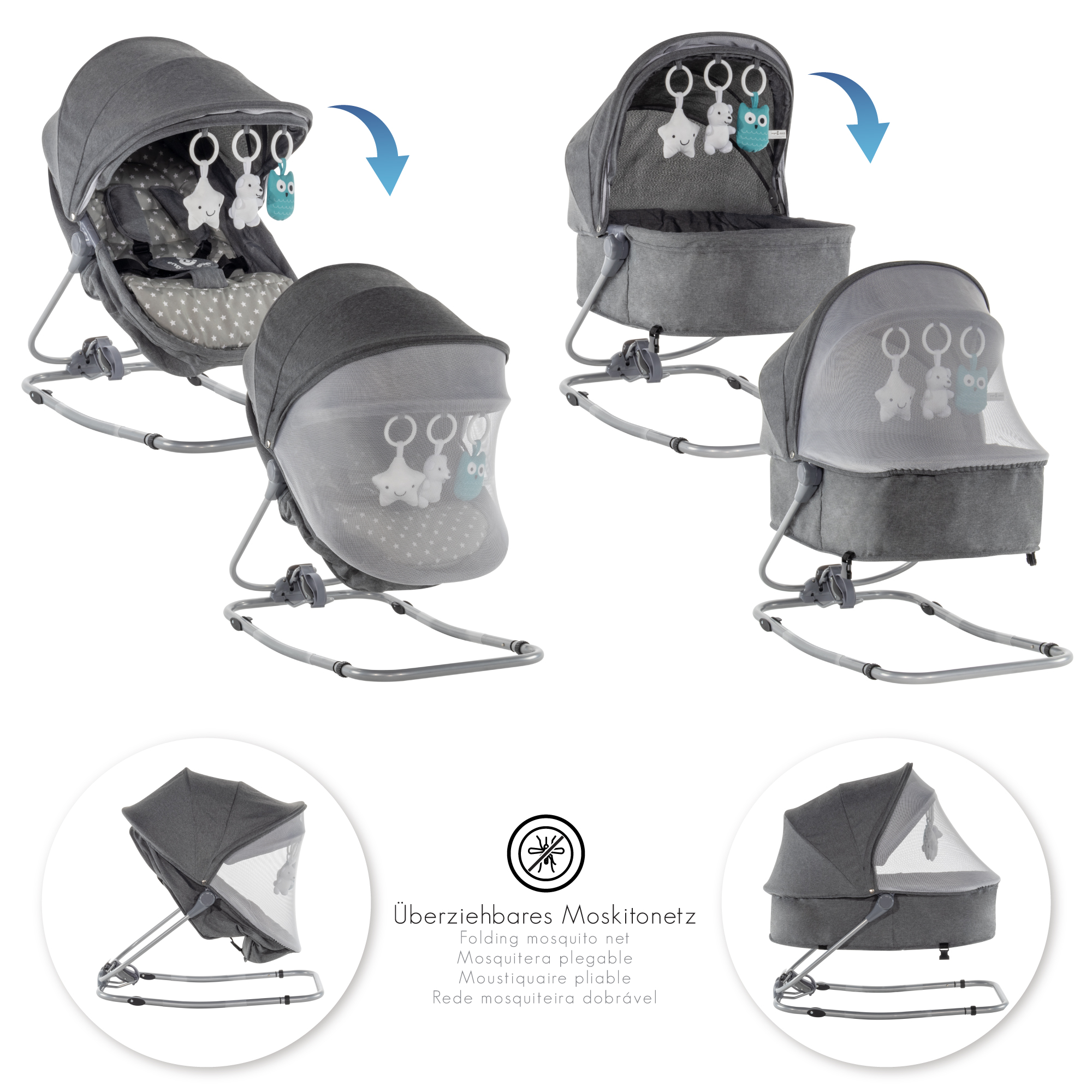 Baby Bouncer PAVO with Rocking Function and Play Arch Baby Bouncer PAVO with Rocking Function and Play Arch