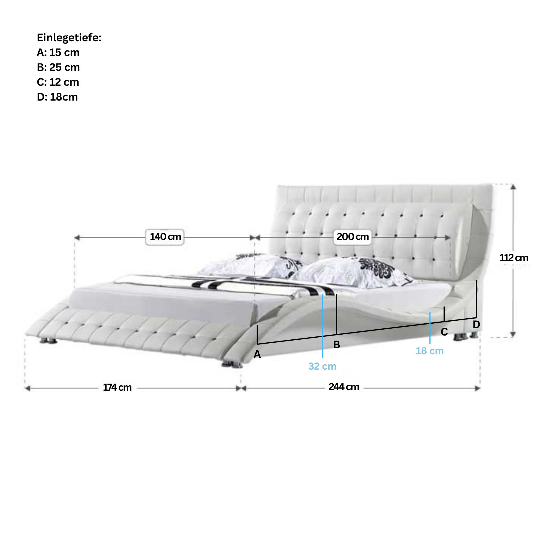 Design Upholstered Bed St. Tropez in White with Crystals