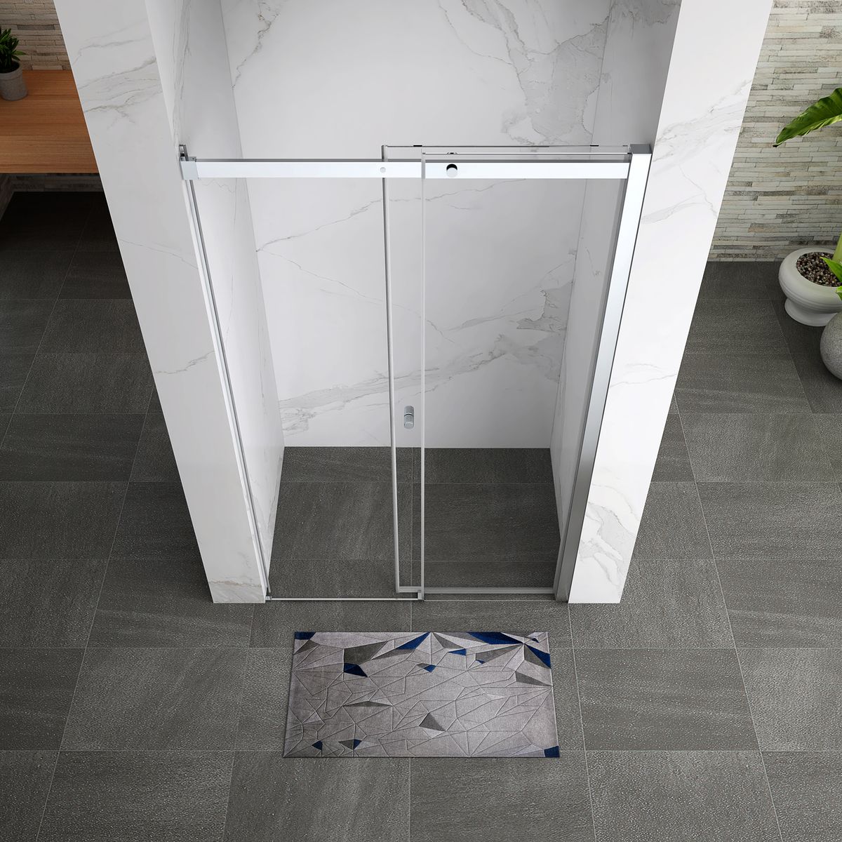 Duschtür Nischentür Kaylee mit Schiebetür aus 6mm ESG Klarglas 160x195 cm-195 cm