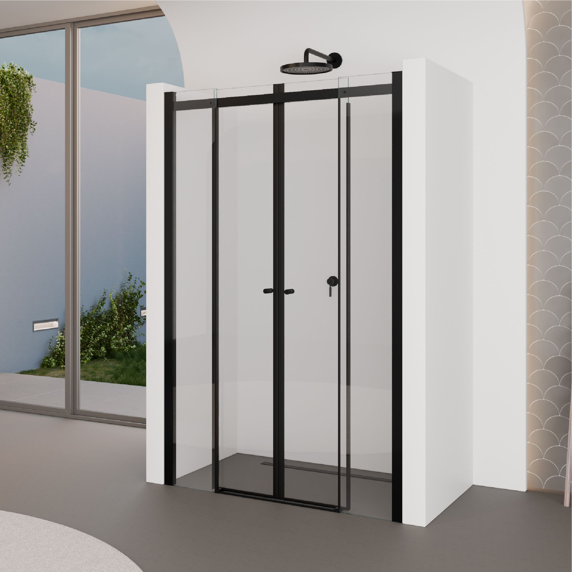 Shower Door Niche Door Kaylee DD Black with Sliding Door made of 6mm Tempered Clear Glass Kaylee – Shower Door Niche Door DD Black with Sliding Door made of 6mm Tempered Clear Glass