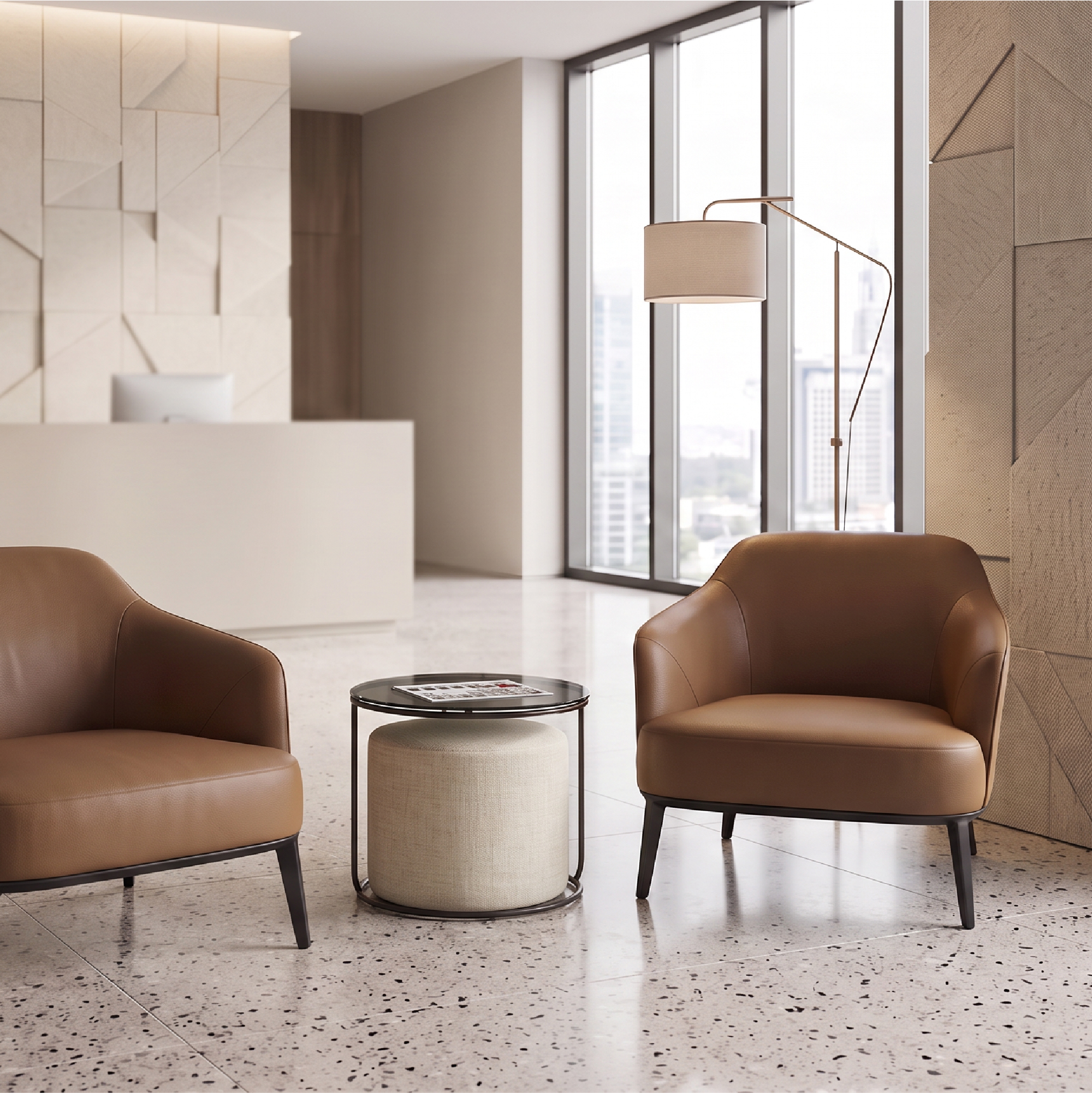 Side Table with Stool JASPER - Round Coffee Table 40x40 cm Black-Beige N1