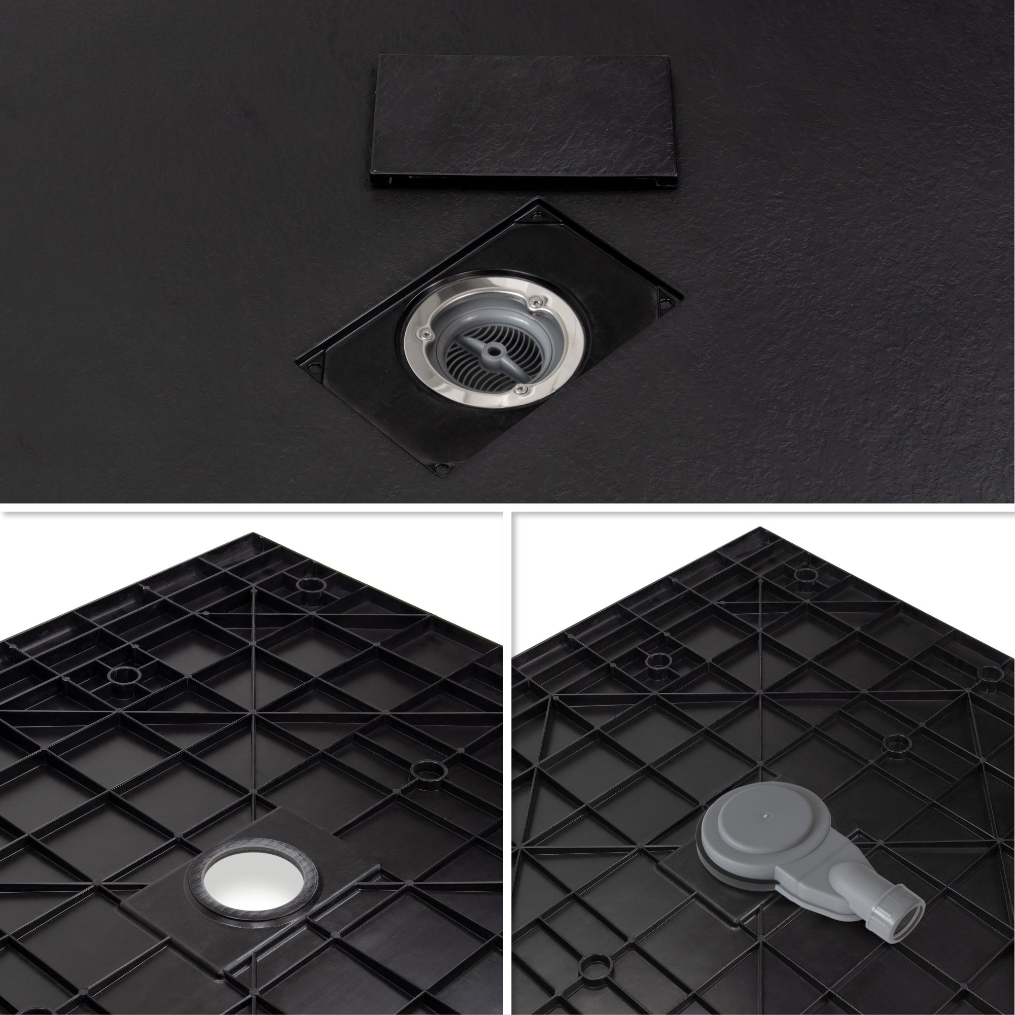 Tray – SMC Boreal Shower in Stone Look with Drain Assembly - Black