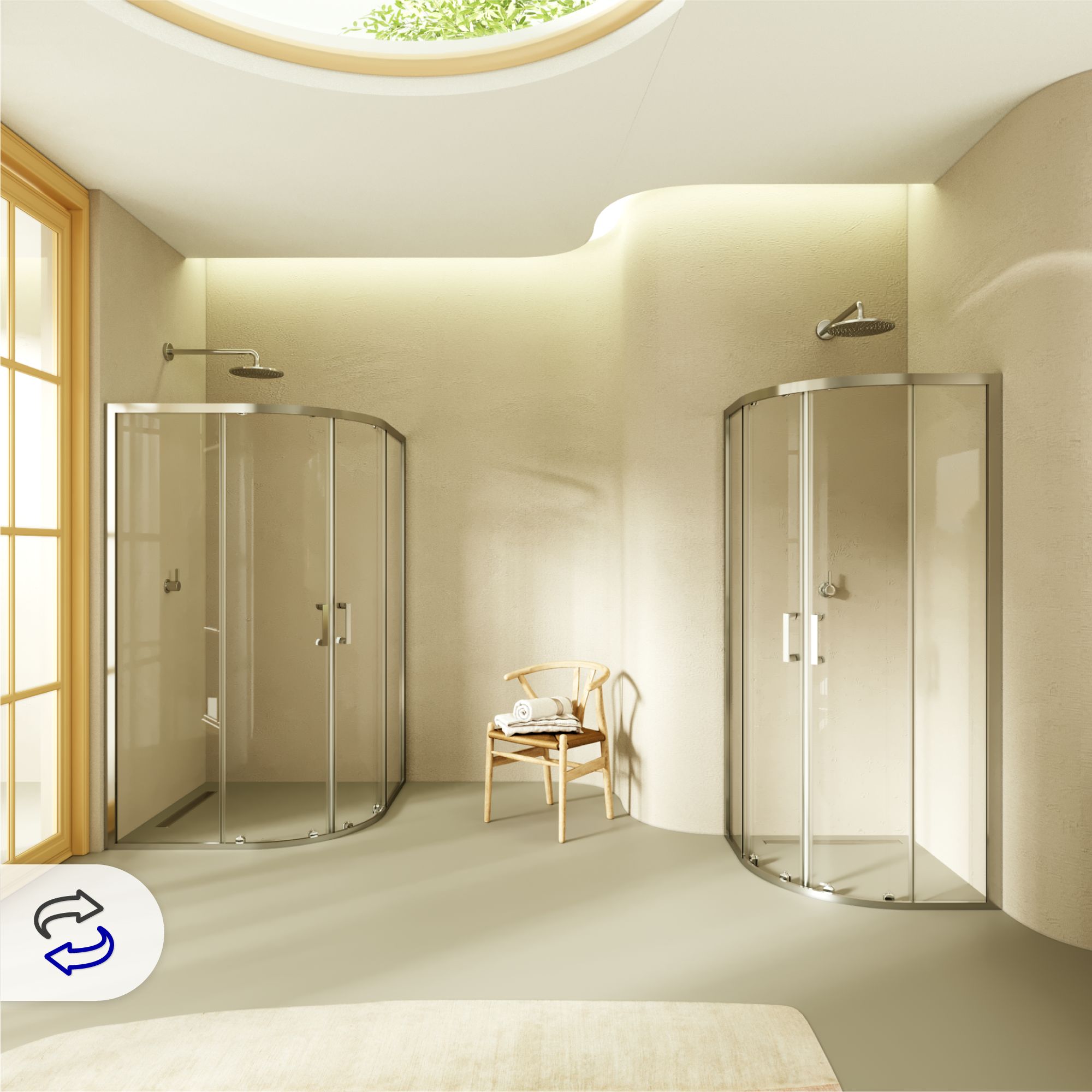 Viertelkreisdusche Ella mit Schiebetüren aus ESG Sicherheitsglas Viertelkreisdusche Ella mit Schiebetüren aus ESG Sicherheitsglas