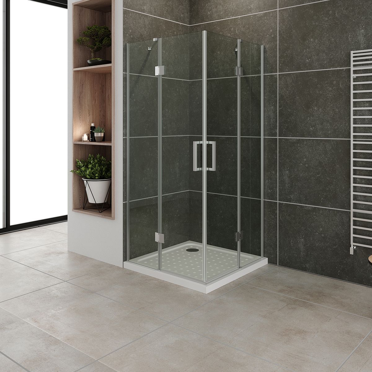 Eckeinstieg Celine mit Klapptüren aus ESG Sicherheitsglas Eckeinstieg Celine mit Klapptüren aus ESG Sicherheitsglas