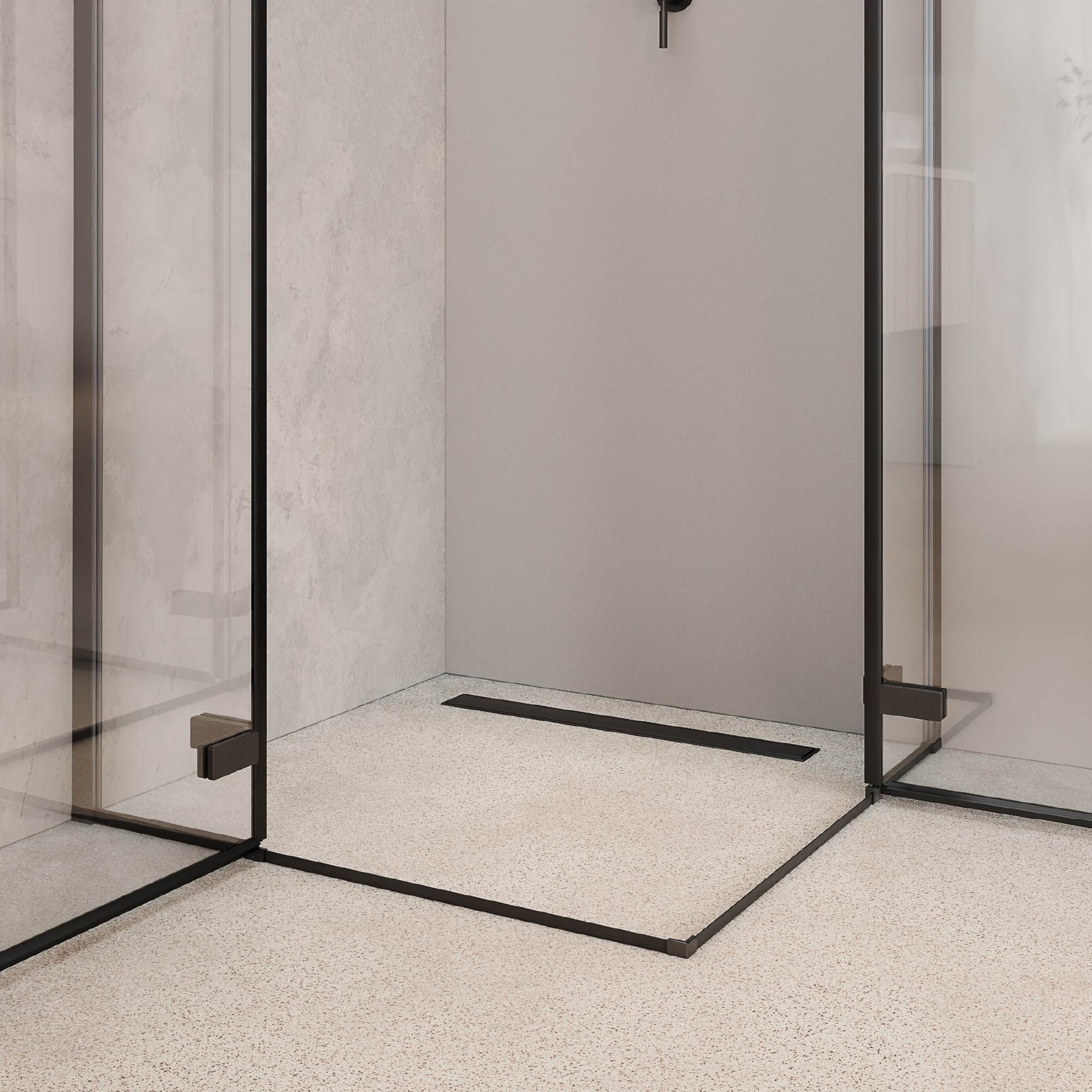 Duschkabine Eckeinstieg Jayla mit Drehtüren und schwarzen Profilen aus 6mm ESG Sicherheitsglas
