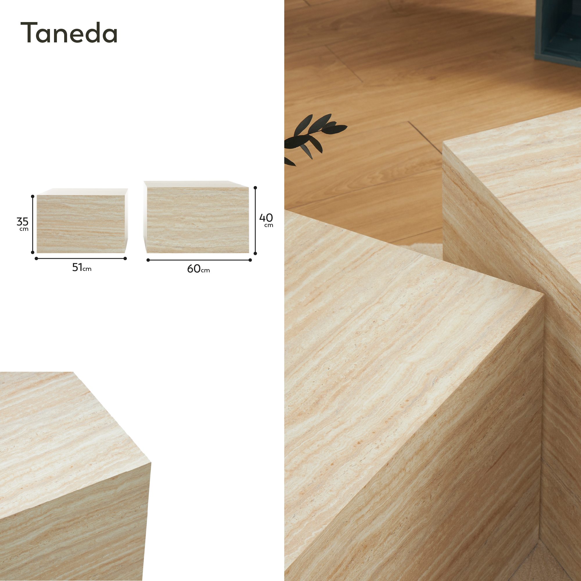 Couchtische / Beistelltisch TANEDA in Beige mit dekorativer Maserung - 2er Set Couchtische / Beistelltisch TANEDA in Beige mit dekorativer Maserung - 2er Set