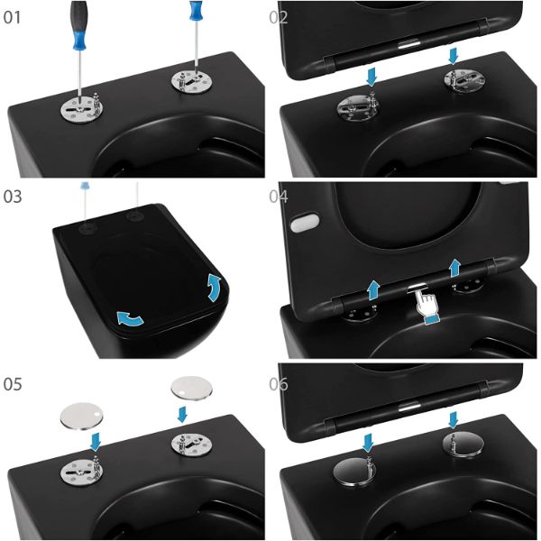 Toilette Hänge WC Spülrandlos inkl. WC Sitz mit Absenkautomatik SOFTCLOSE + abnehmbar Cube Schwarz MATT Toilette Hänge WC Spülrandlos inkl. WC Sitz mit Absenkautomatik SOFTCLOSE + abnehmbar Cube Schwarz MATT