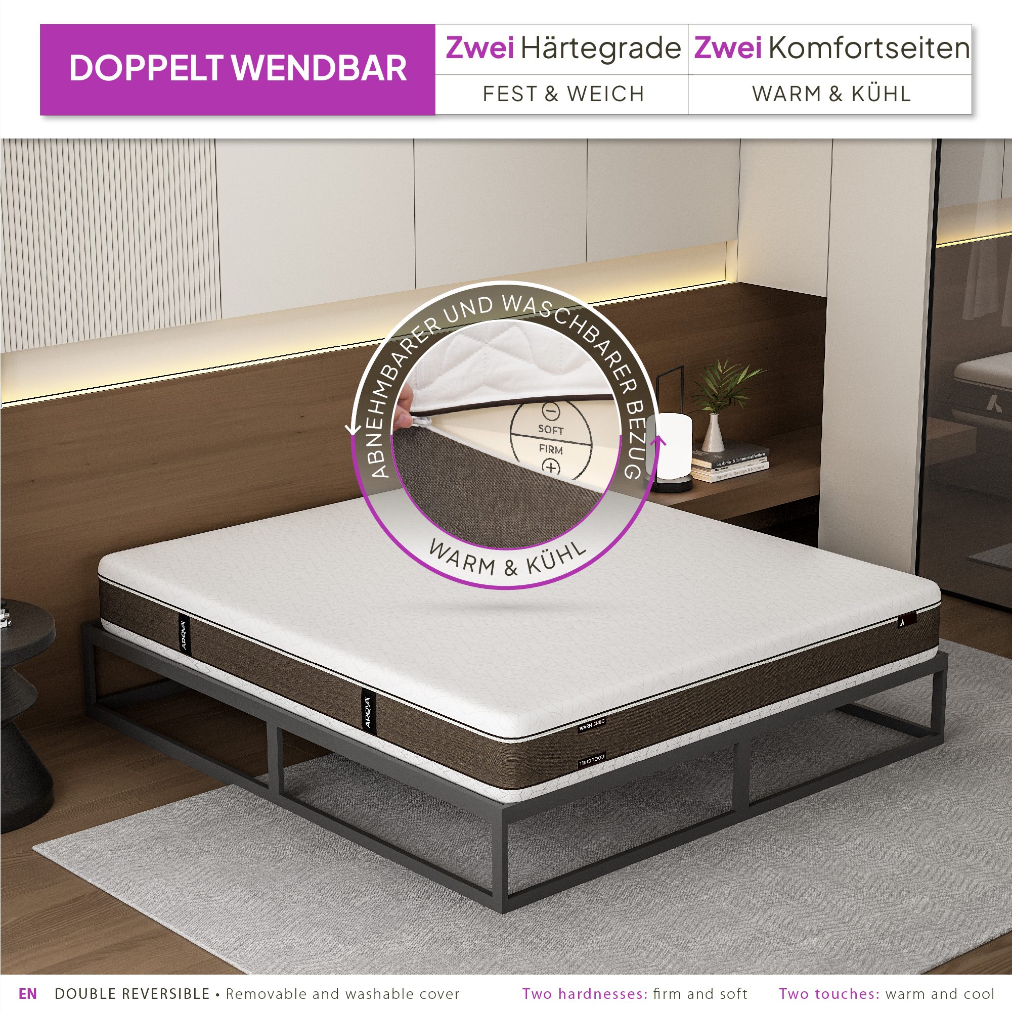 Matratze Akari – Duo-Thermo Viskoelastische Matratze mit 7 ergonomischen Zonen