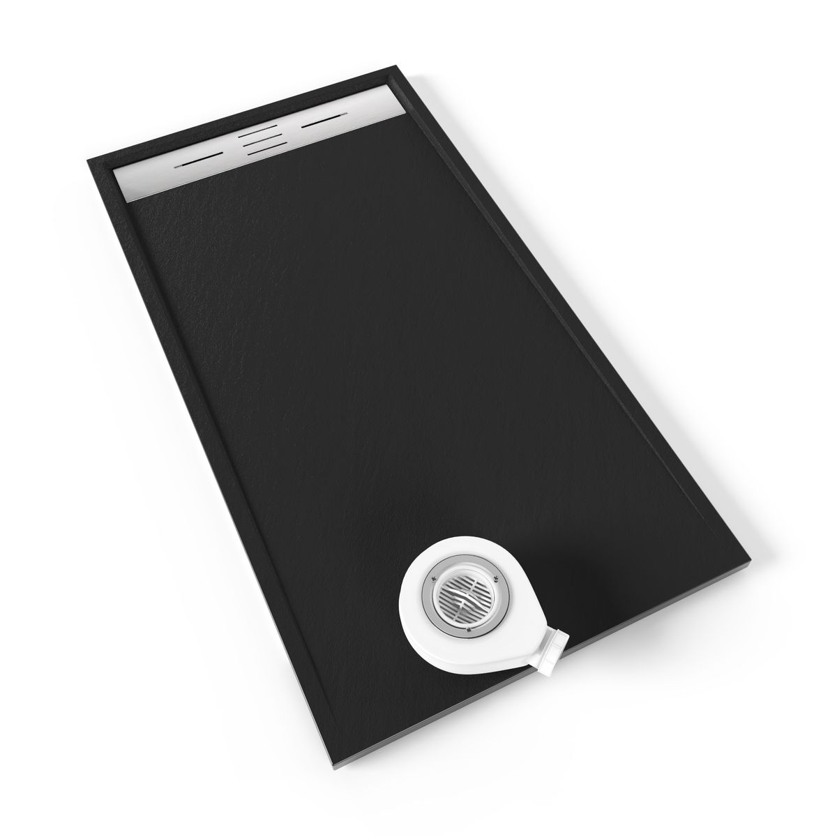 SMC Duschwanne Hiemal in Schieferoptik inkl. Ablaufgarnitur Schwarz mit Edelstahldeckel SMC Duschwanne Hiemal in Schieferoptik inkl. Ablaufgarnitur Schwarz mit Edelstahldeckel 90x160 cm