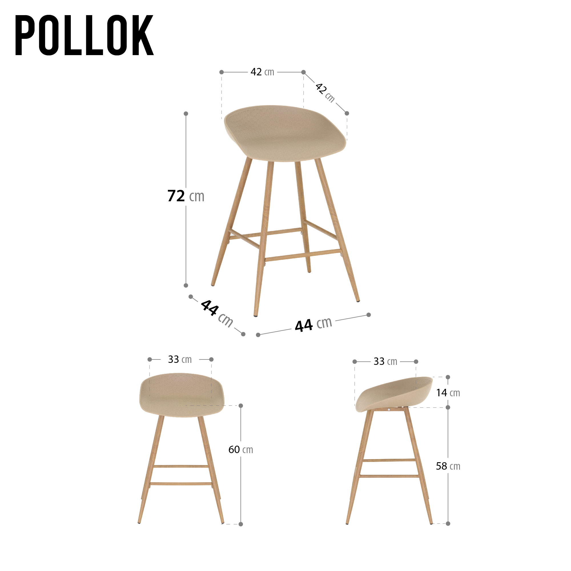 Design Barhocker Pollok in Beige 4er Set