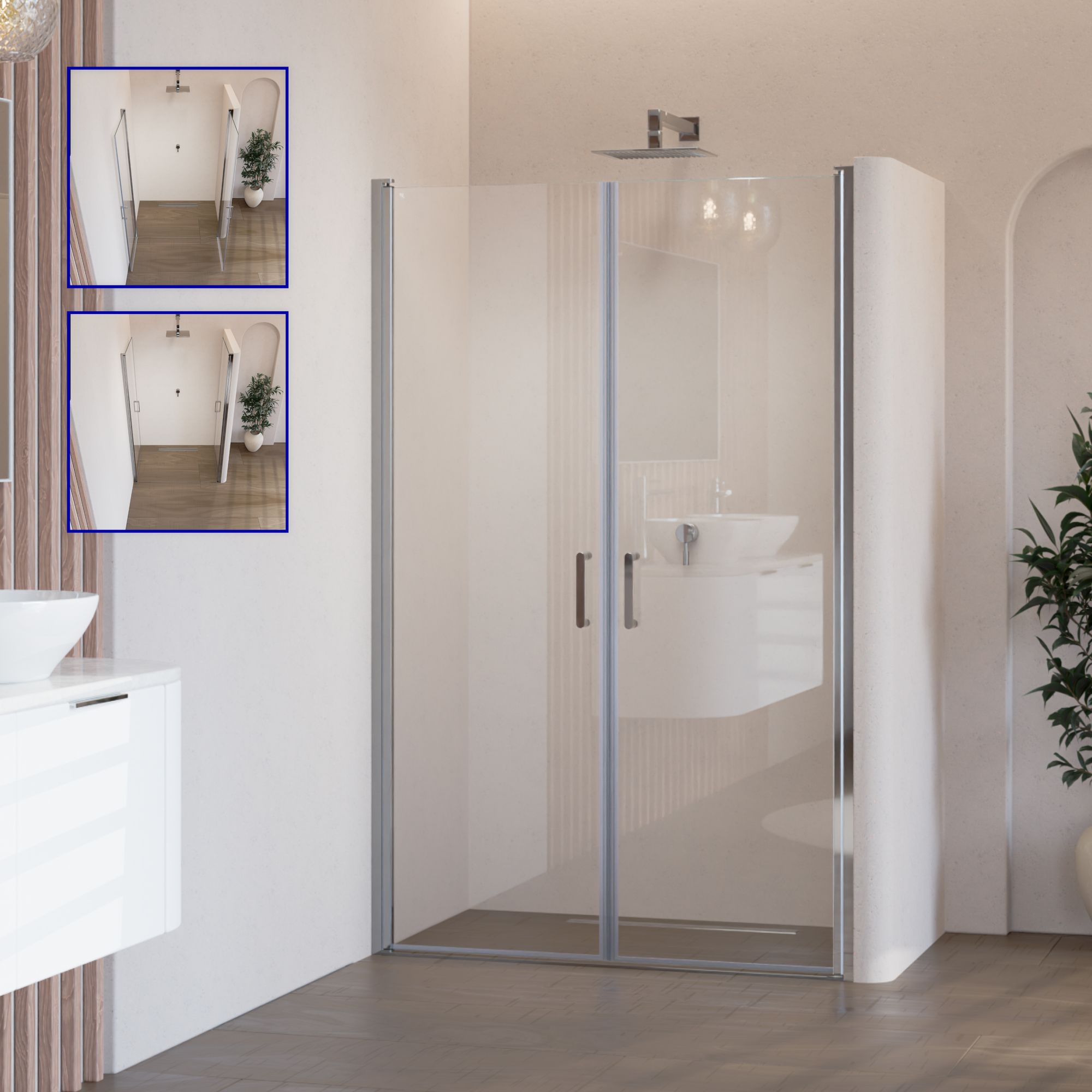 Shower Door Stella with Hinged Doors Made of Tempered Safety Glass Stella – Shower Door with Hinged Doors Made of Tempered Safety Glass