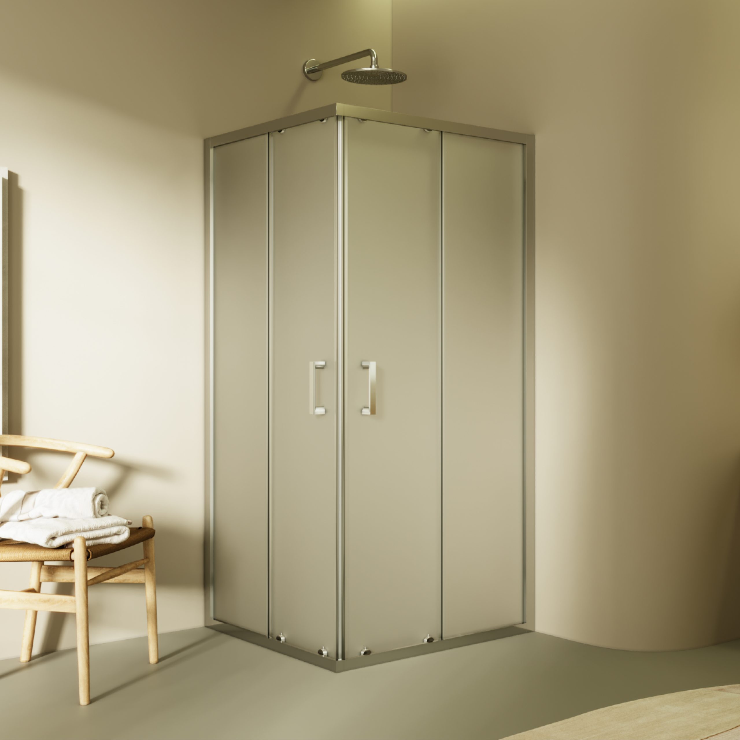 Corner Entry Diana with Sliding Doors made of Satin-Finished ESG Safety Glass