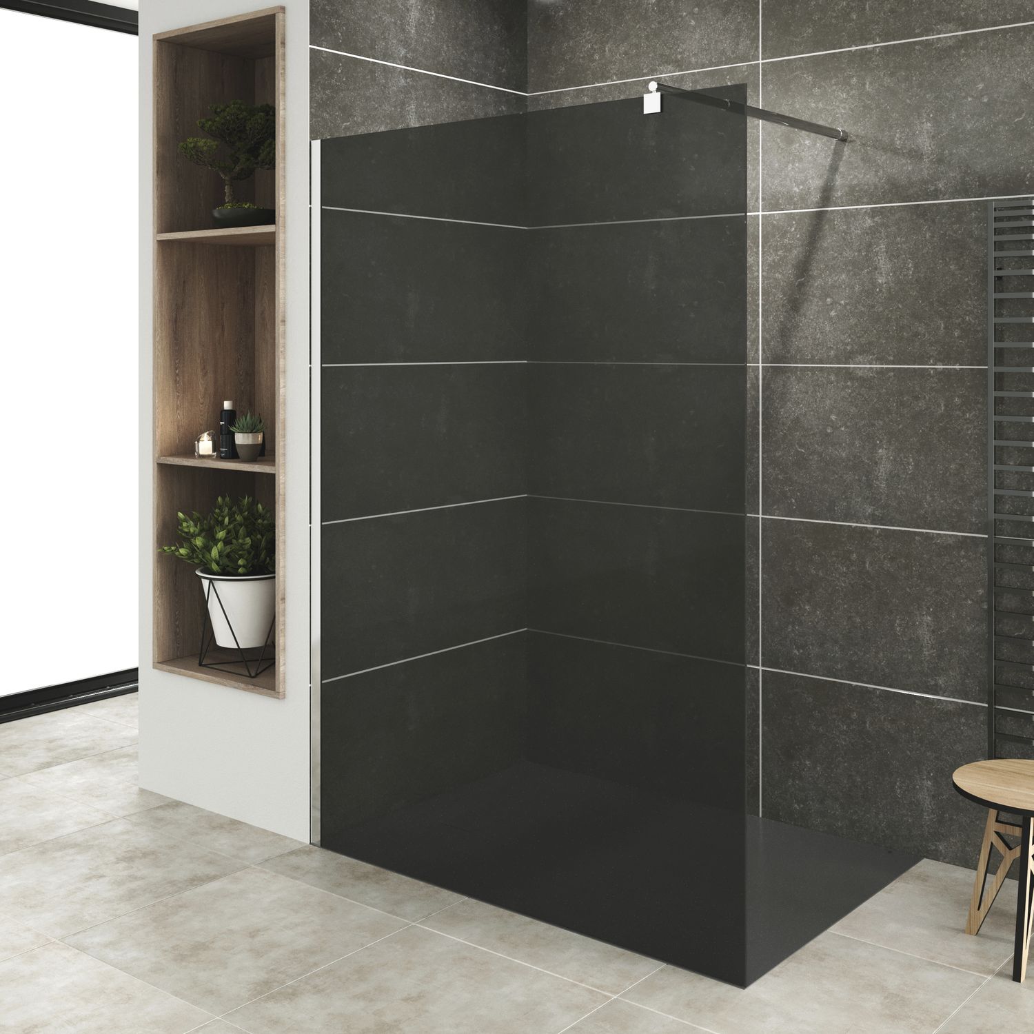 Walk-In Shower FIONA made of 10 mm tinted safety glass and stainless steel