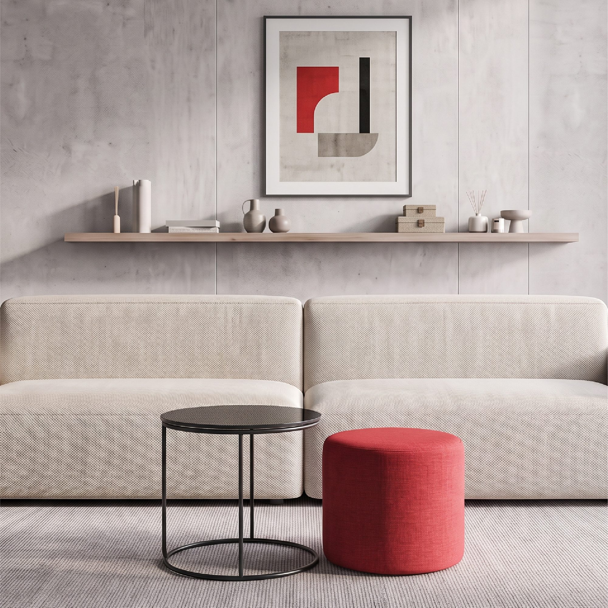 Side Table with Stool JASPER - Round Coffee Table 40x40 cm Black-Red N5