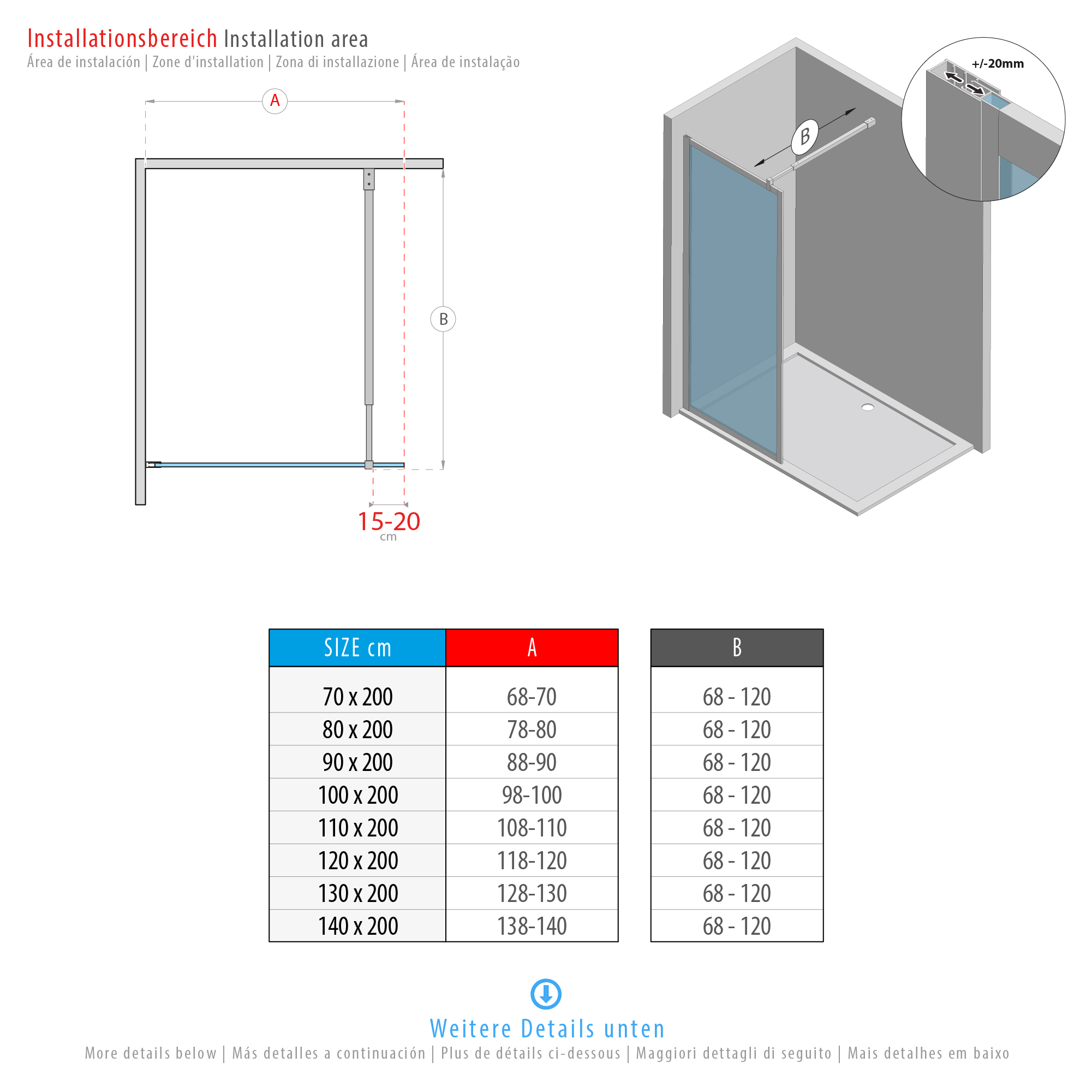 Walk In Dusche Gianna-R WHITE aus 8 mm starkem durchsichtigem ESG Sicherheitsglas