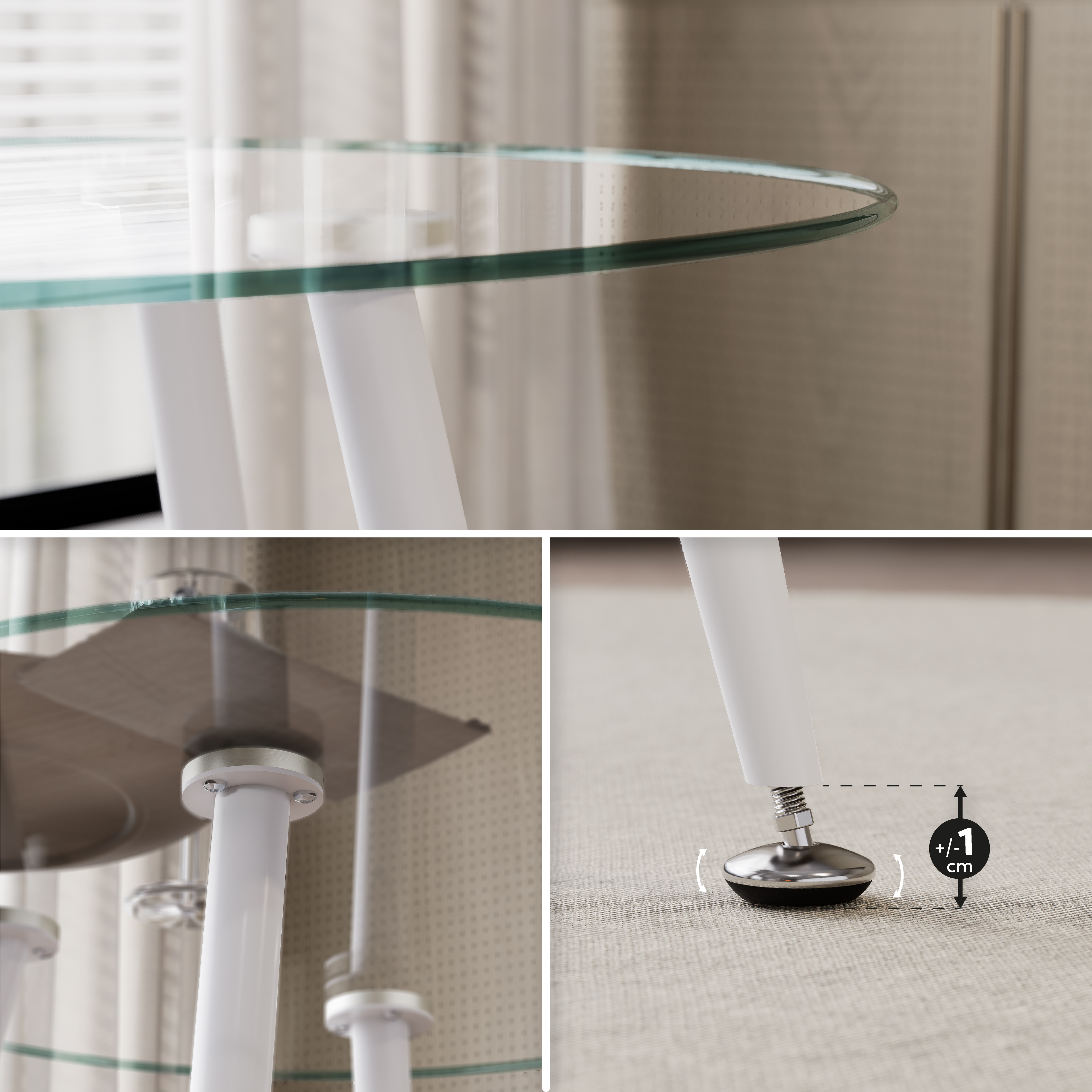 CORIN – Esszimmer-Tisch | Tischplatte: Transparentes Glas | Beine: Weiß