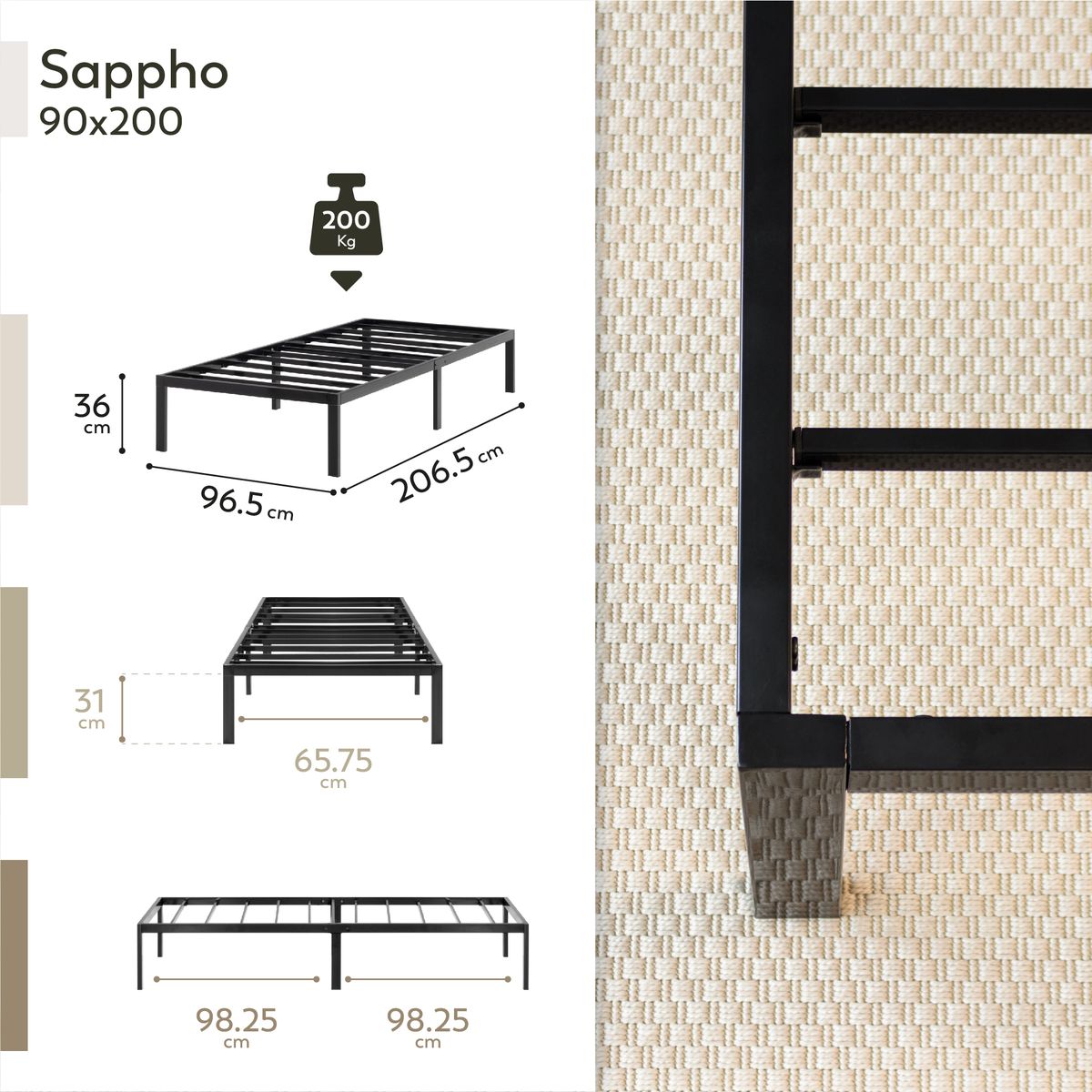 Gästebett Metallbett Bettgestell Sappho Black mit Stauraum
