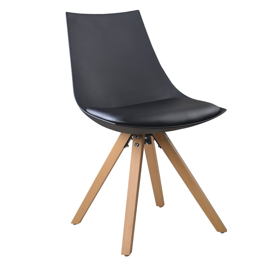 Esszimmerstuhl Gusto Schwarz Küchenstuhl aus Holz mit Sitzschale + Sitzkissen aus Kunstleder 8 Stück