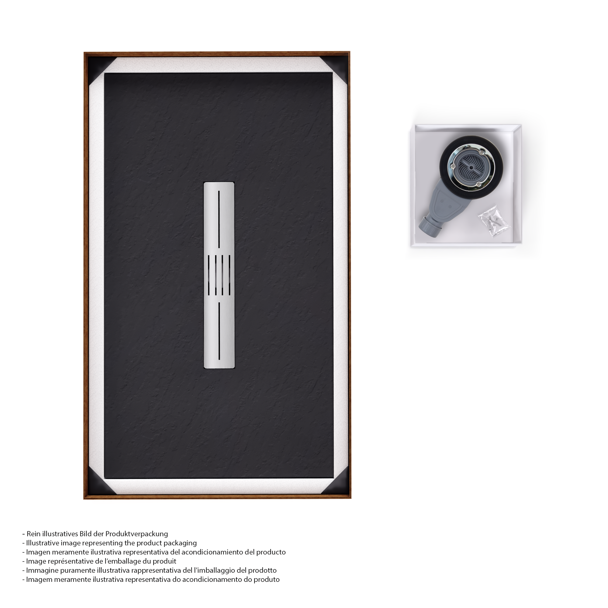 Lumia – SMC Duschwanne in Schieferoptik inkl. Ablaufgarnitur Schwarz
