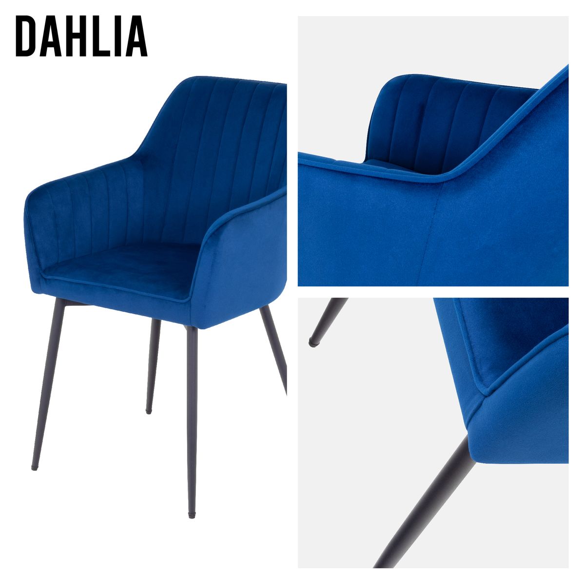 Esszimmerstuhl Wohnzimmerstuhl Dahlia Blau aus Kunstleder Living – Dining Chair Room Chair Dahlia Blue in Velvet