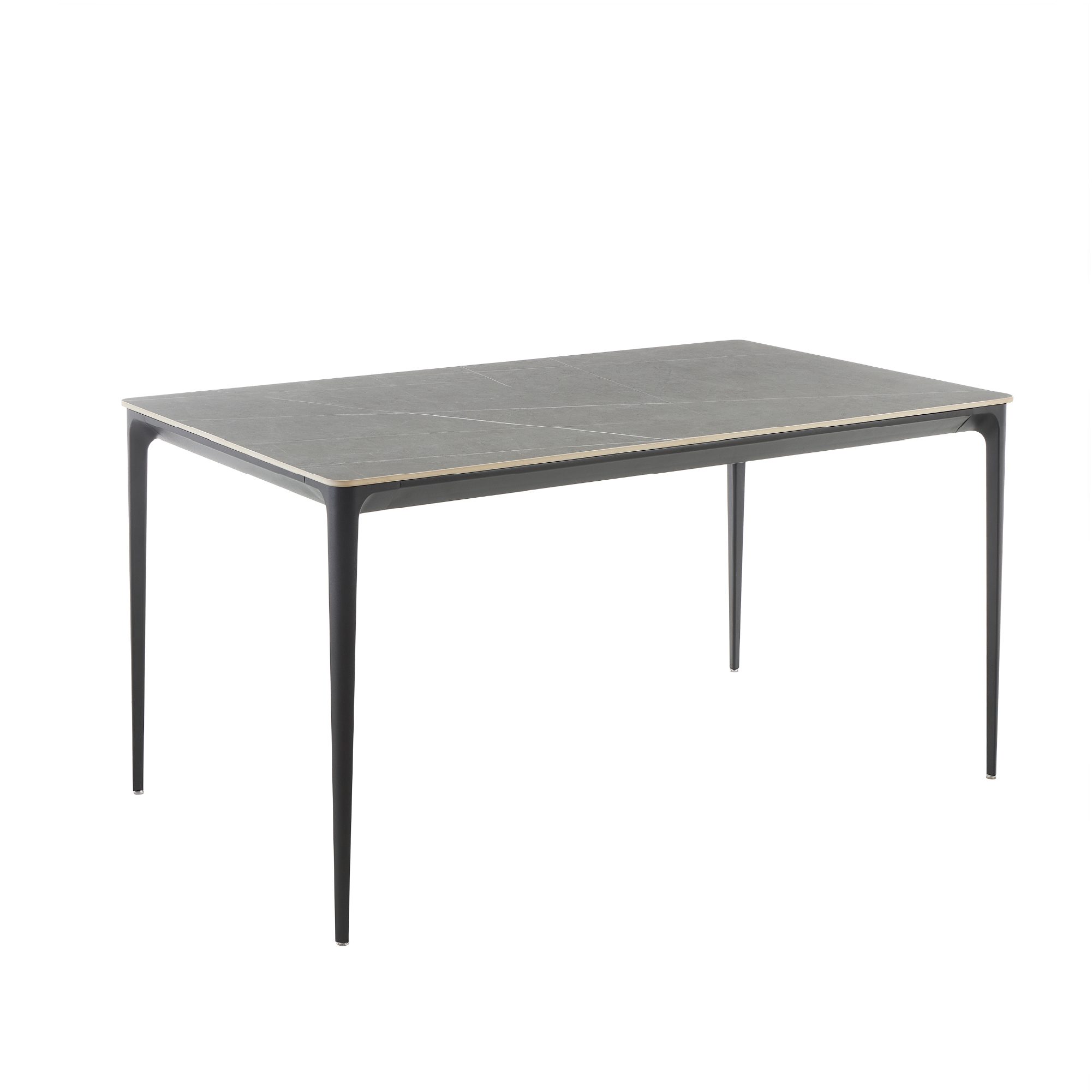 Esstisch RUTH aus gesinterter Keramik in Steinoptik und schwarzes Aluminiumgestell