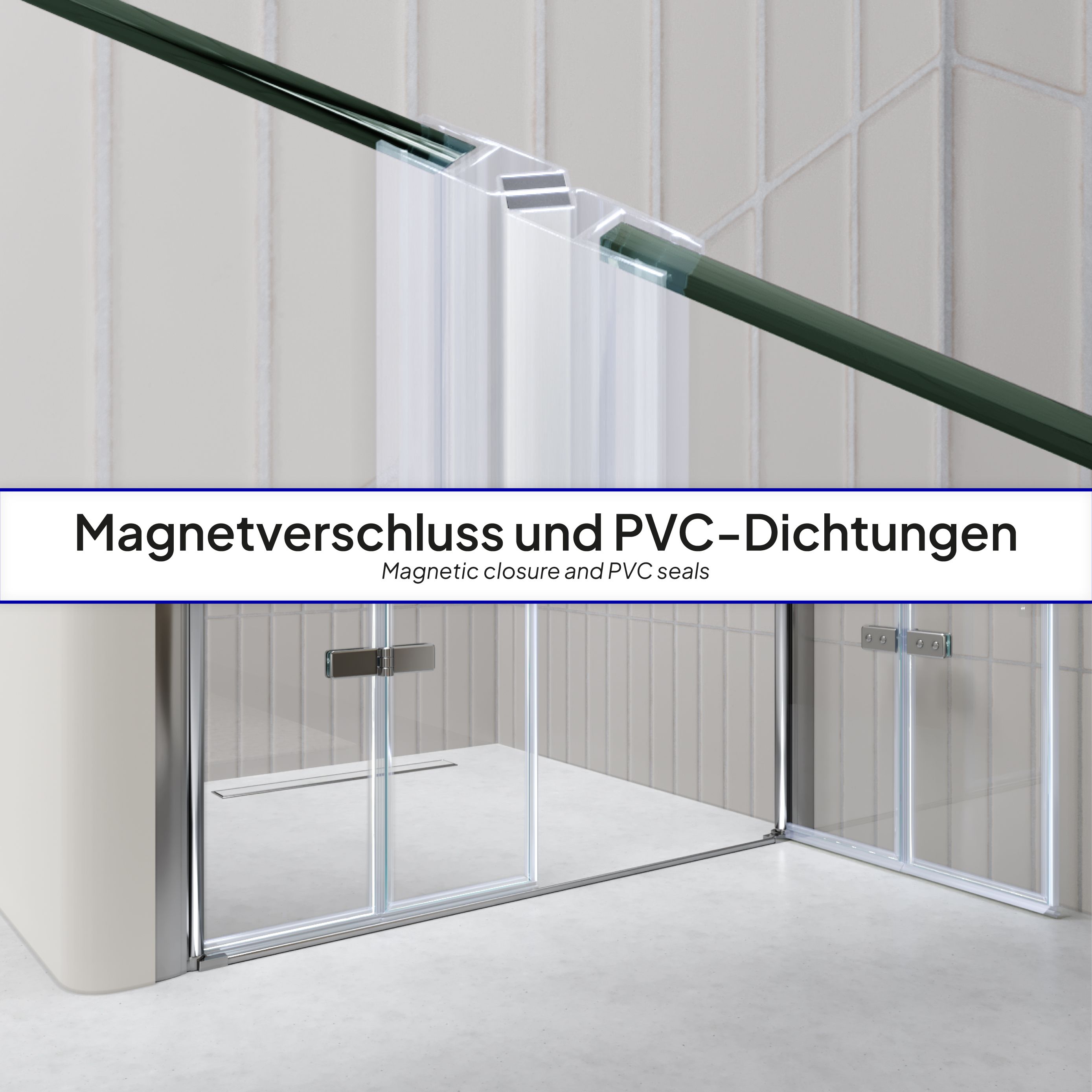 Shower Door Lena with Folding Panels made of Partially Frosted ESG Safety Glass Lena – Shower Door with Folding Panels made of Partially Frosted ESG Safety Glass