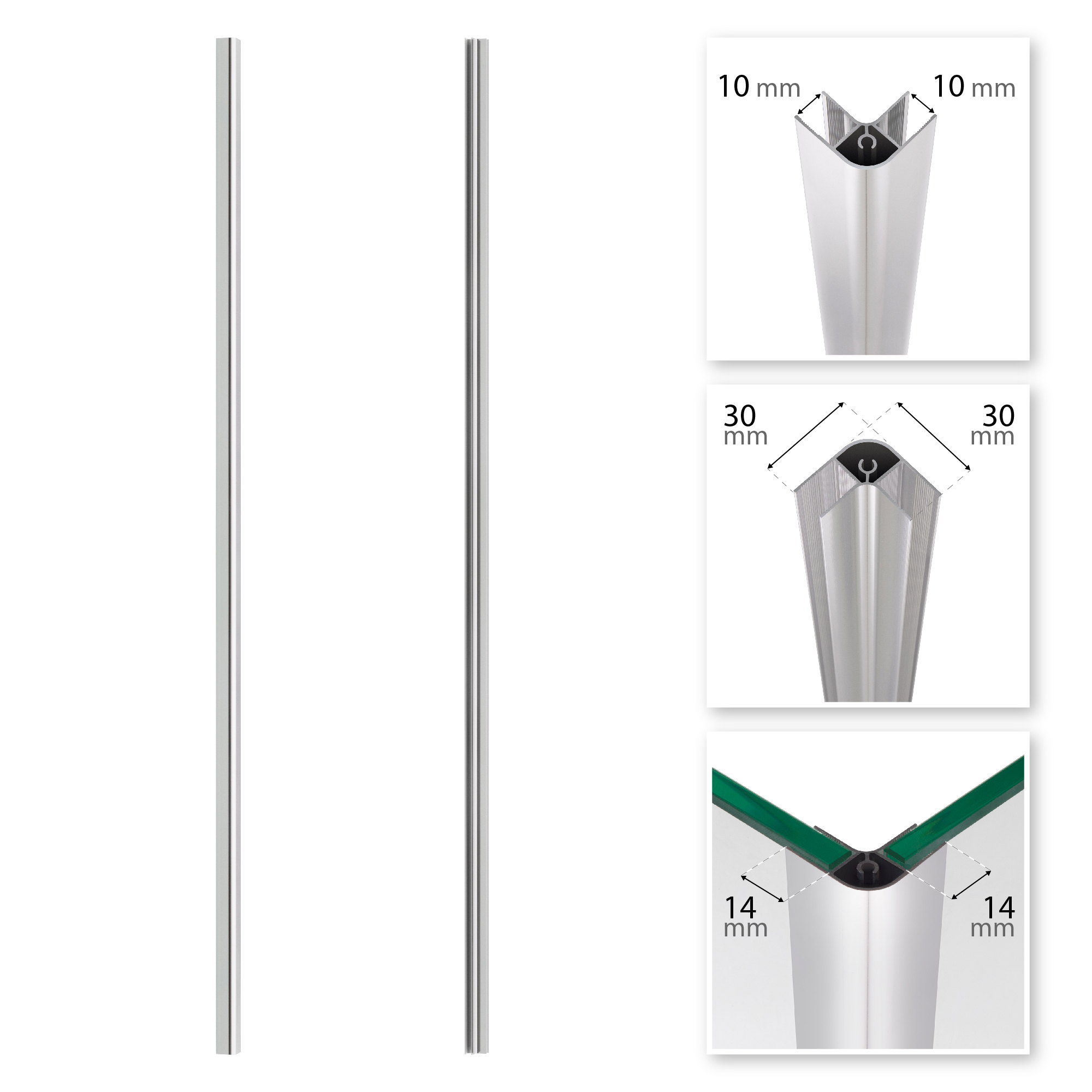 Hochwertiges Eckprofil aus verchromtem Aluminium – 180 cm/190 cm/200 cm