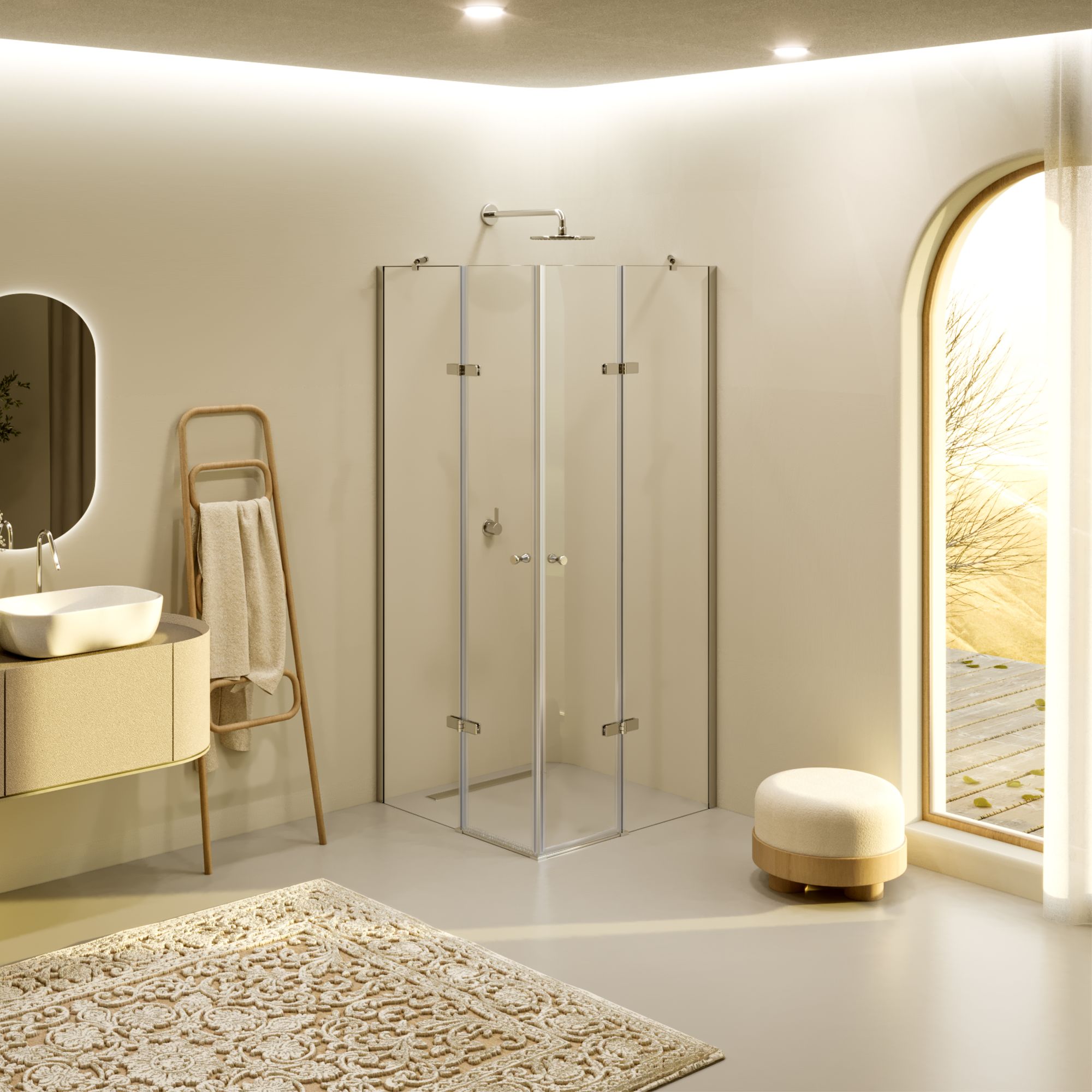 Corner Entry Alice with Folding Doors made of ESG Safety Glass