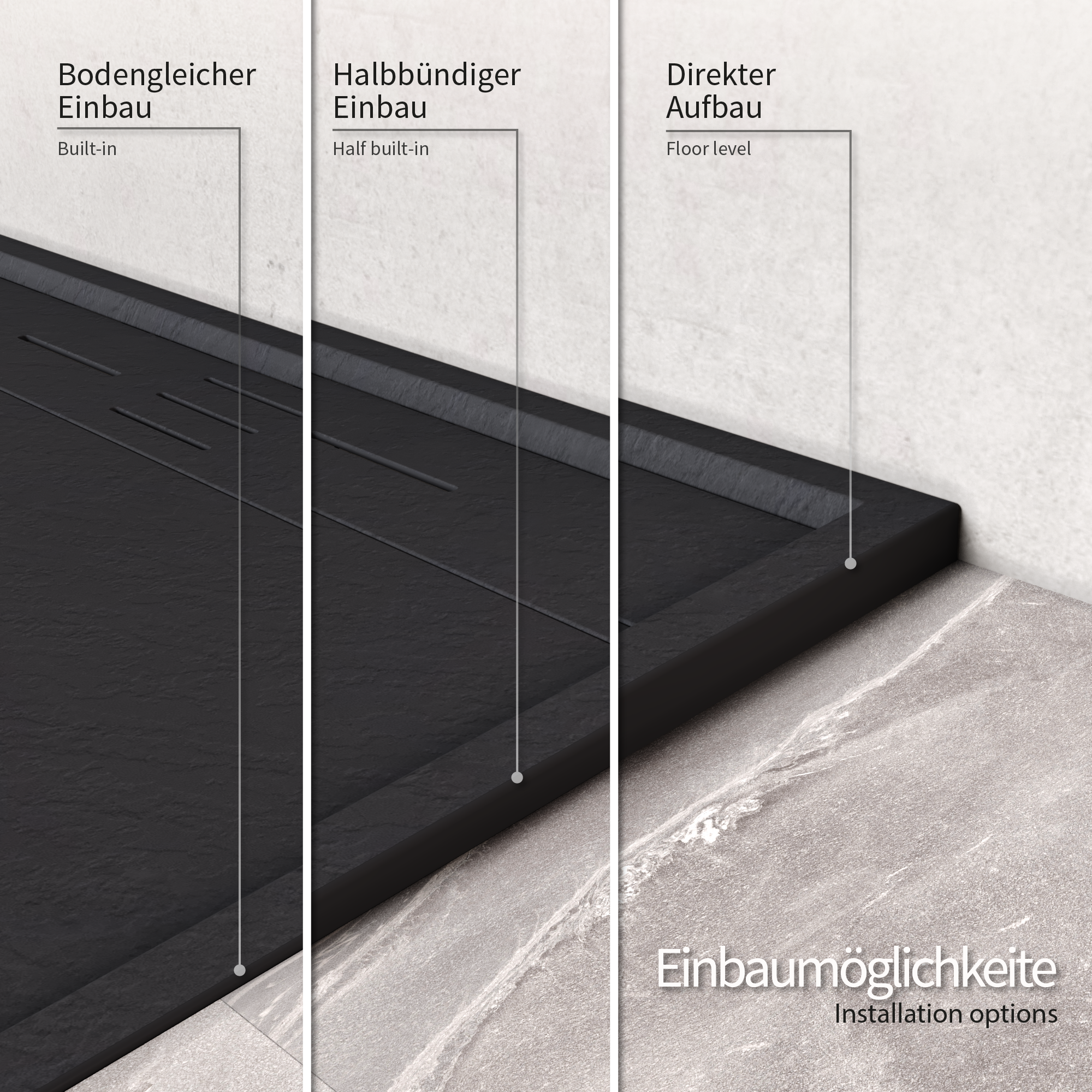 Shower Tray Shimmer STONE made of sanitary acrylic, including waste fitting - Black