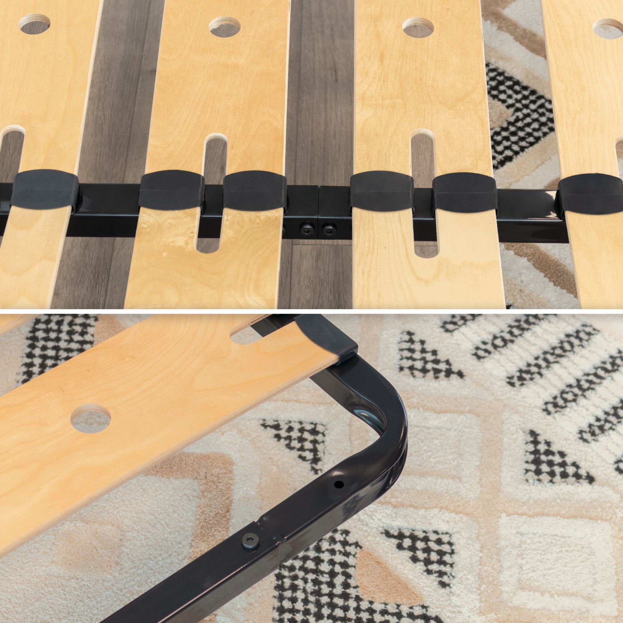 Lattenrost AUSTEN mit Holzlamellen – Stabiler Metallrahmen in Schwarz 200x200